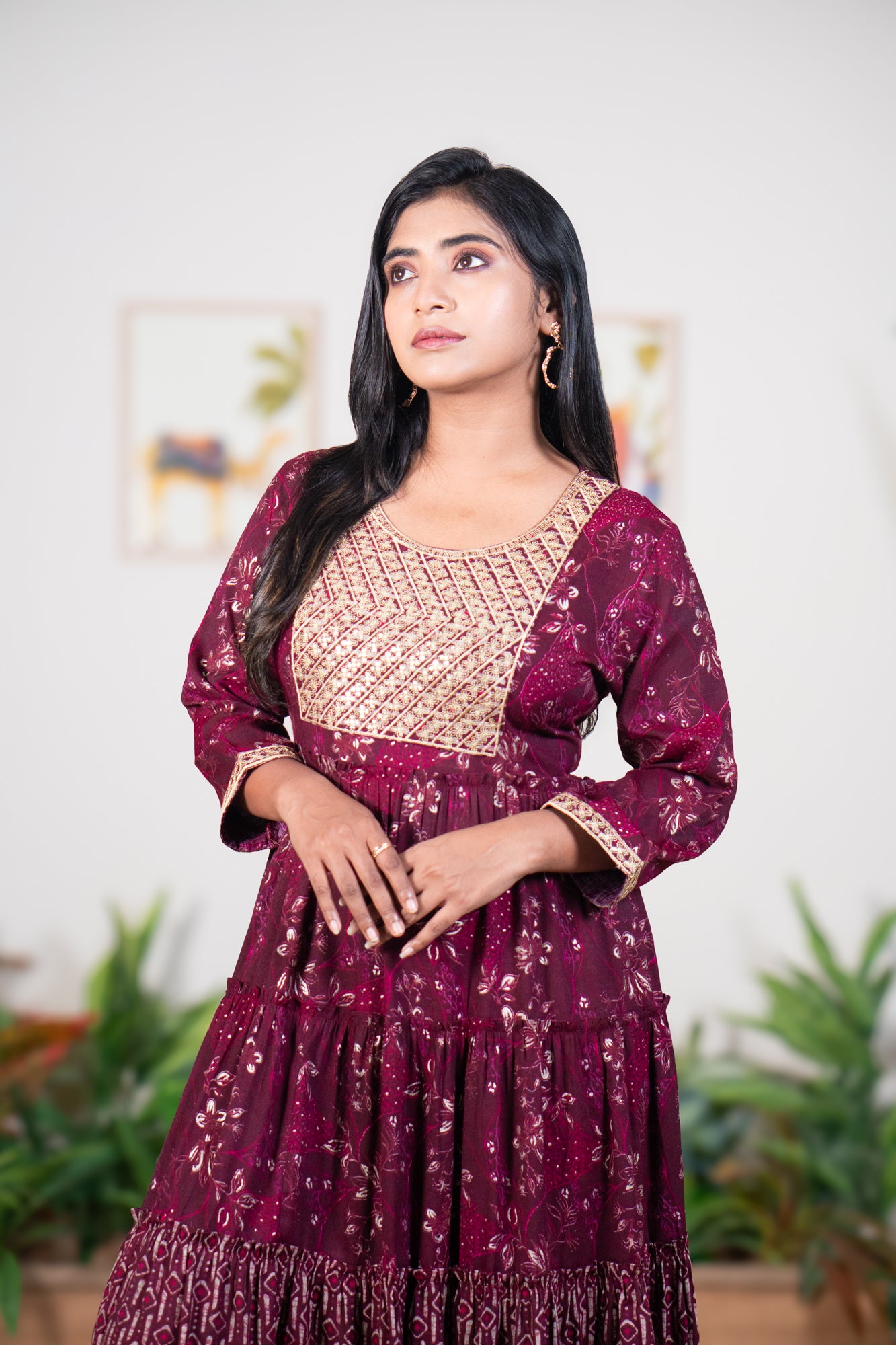 Purple mayurpankhi gown with sequin work