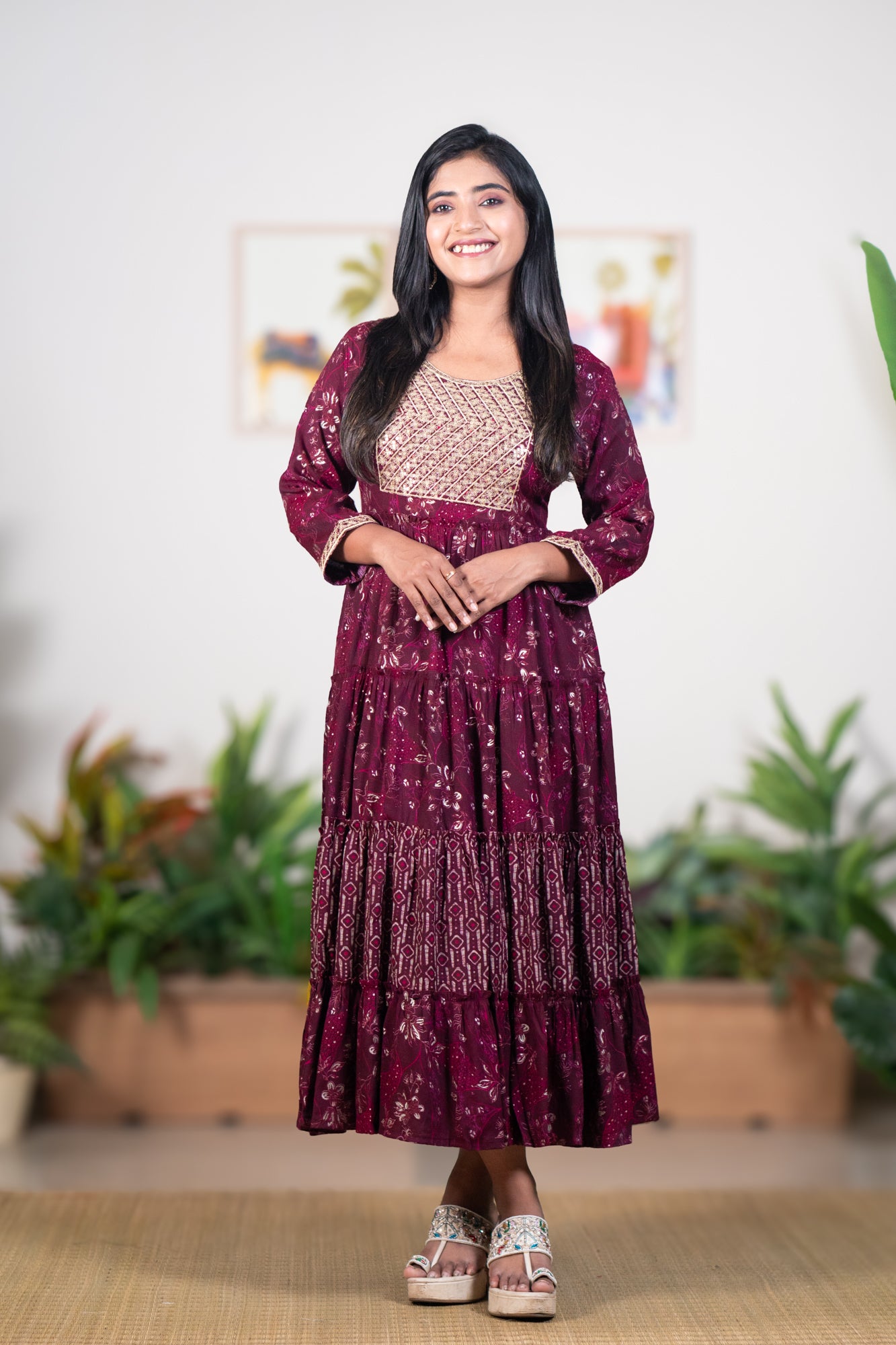 Purple mayurpankhi gown with sequin work