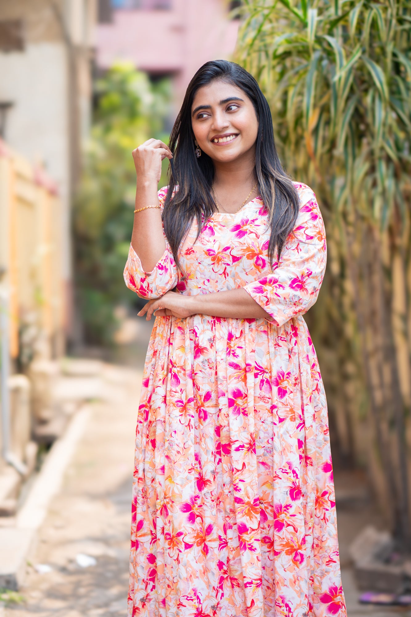 Hyrr Breeze Gown &plazo Set peach Rani