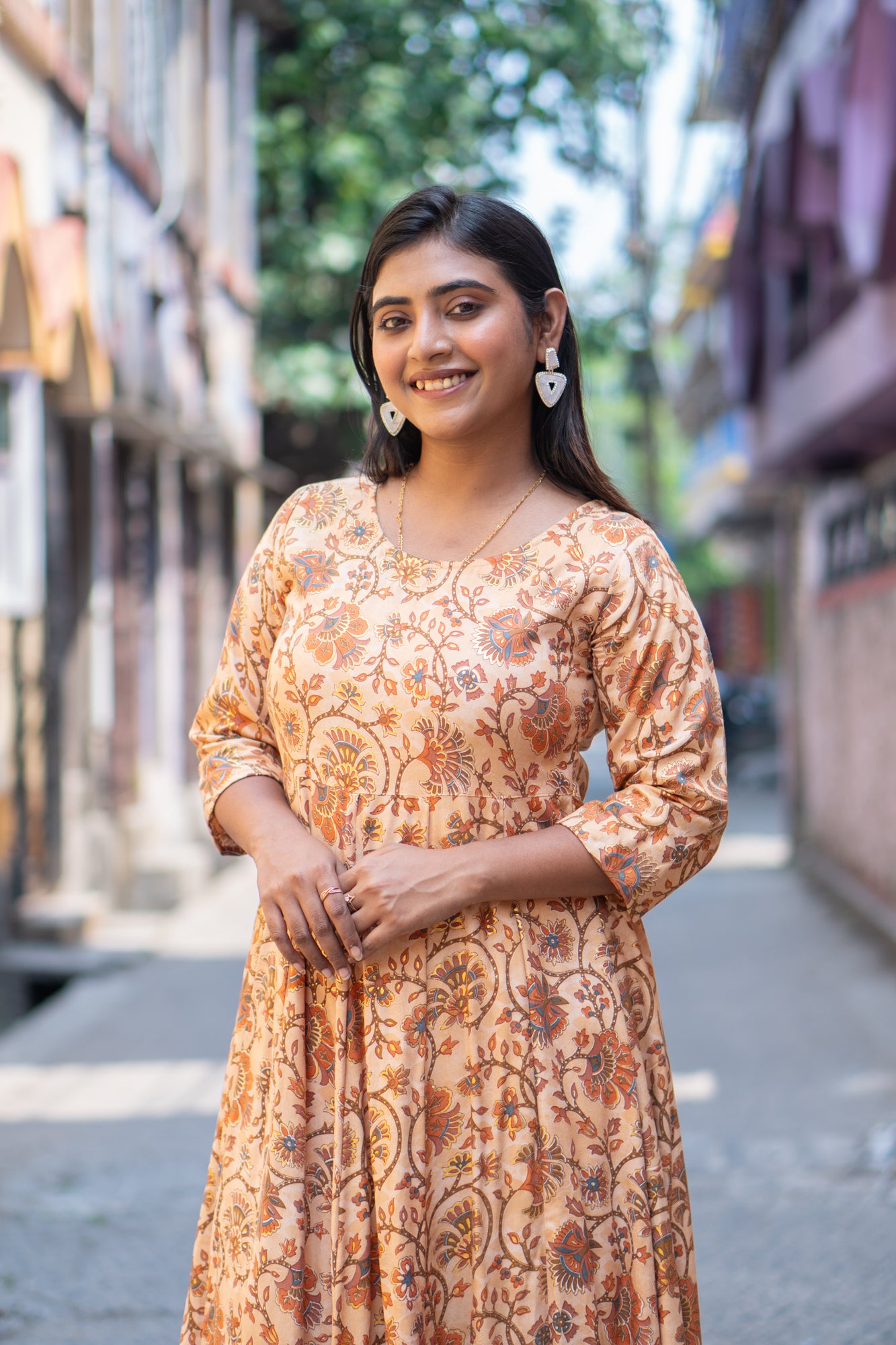 Hyrr Kalamkari Gown &plazo Set Sea Tasar
