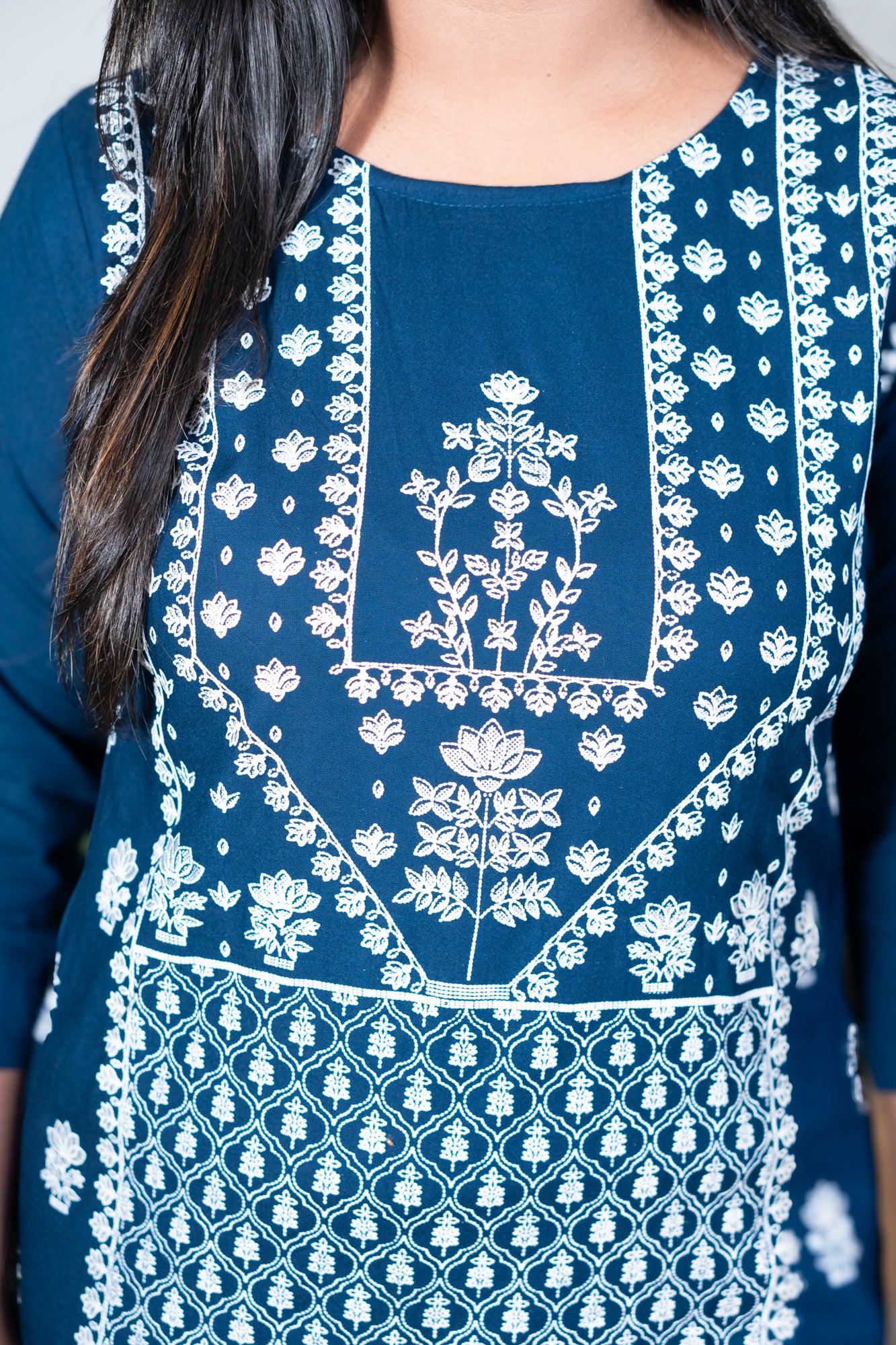 Rama blue kurti with full body work