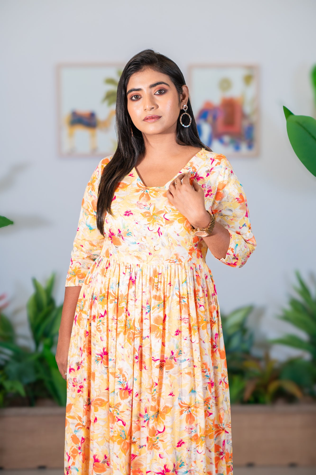 Hyrr Breeze Gown &plazo Set Peach Orange