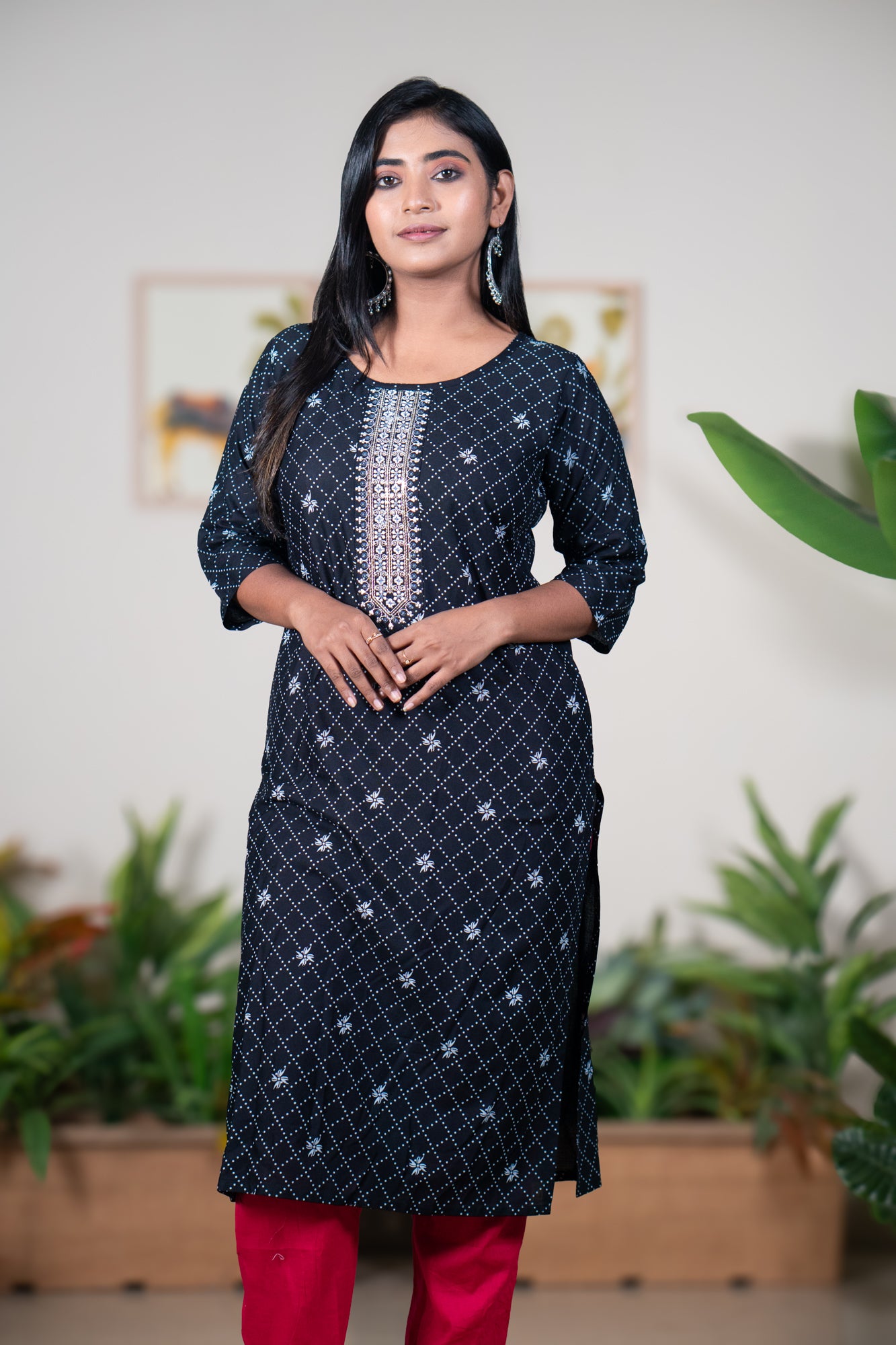 Black Kurti with Thread & Sequin Embroidery