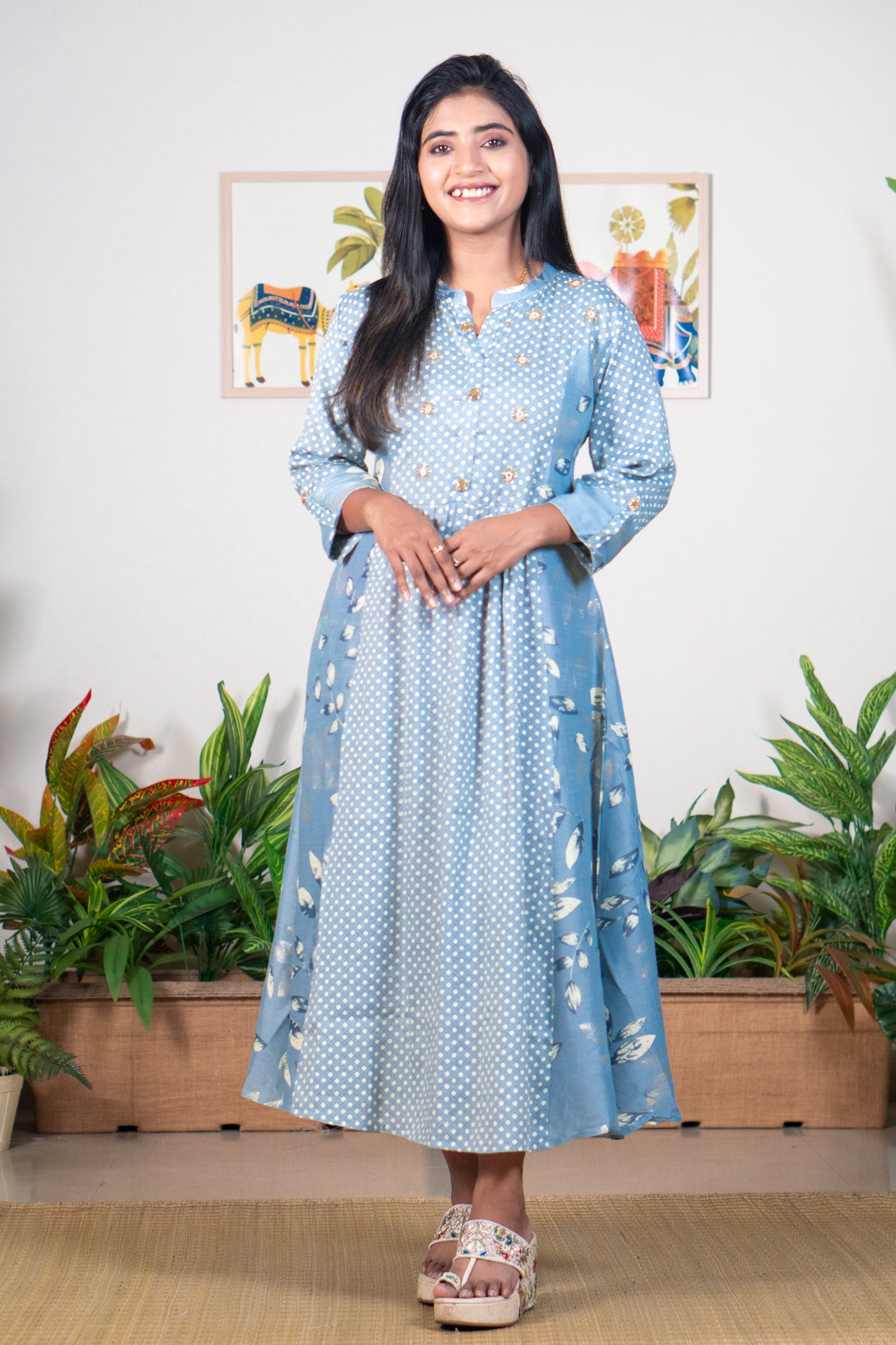 Silver hand work foil viscous gown