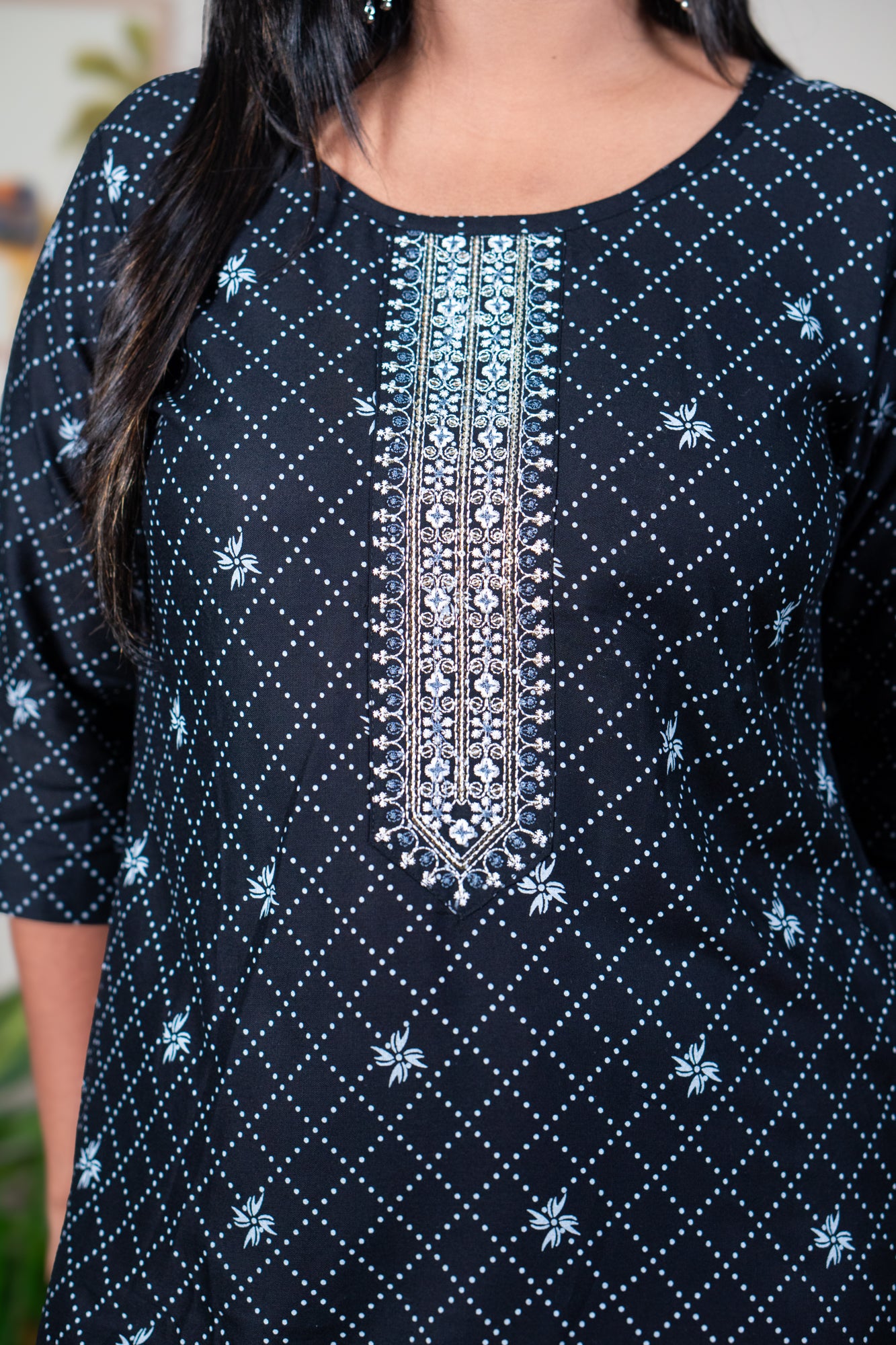 Black Kurti with Thread & Sequin Embroidery