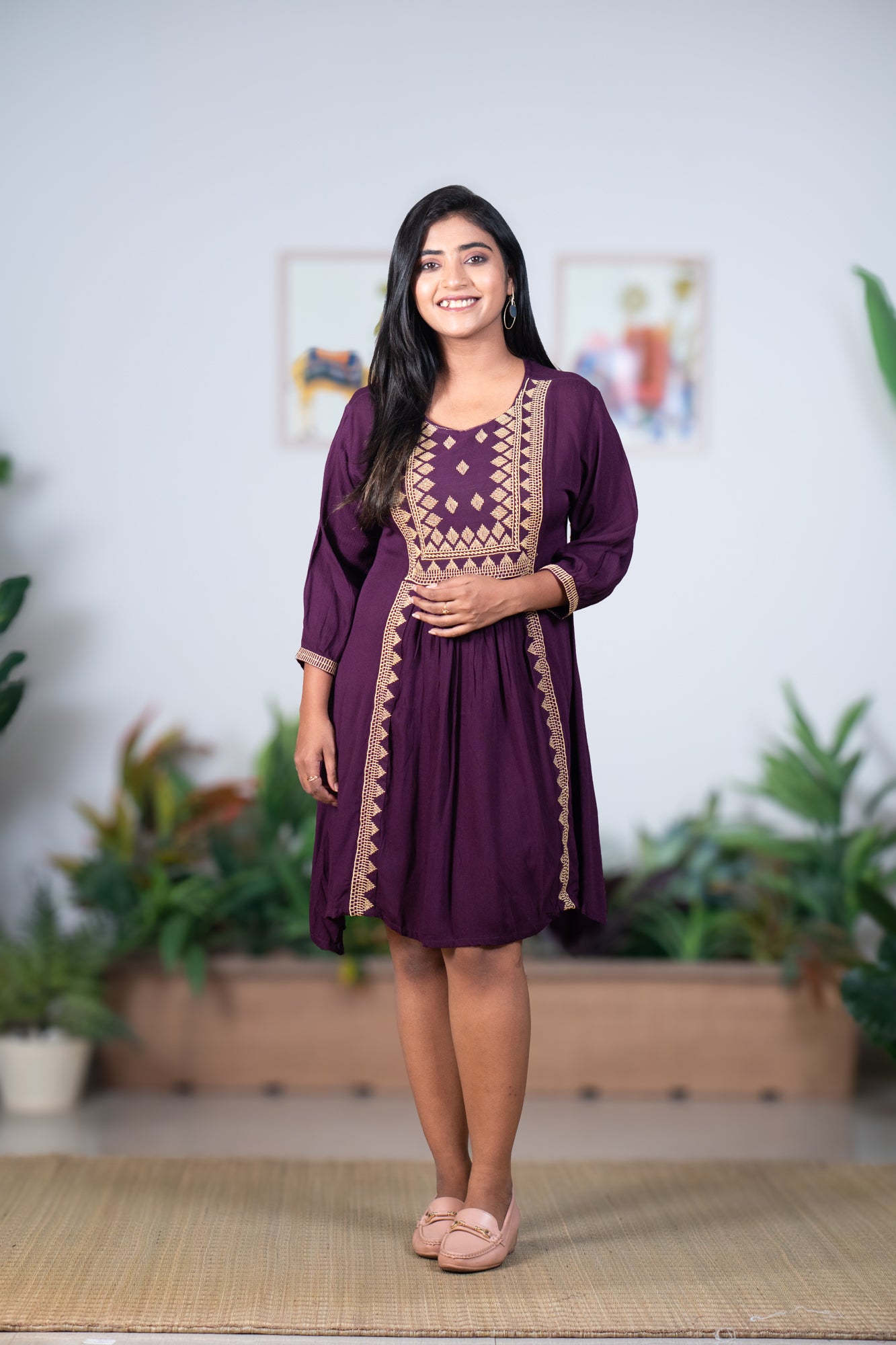 Purple thread work midi gown