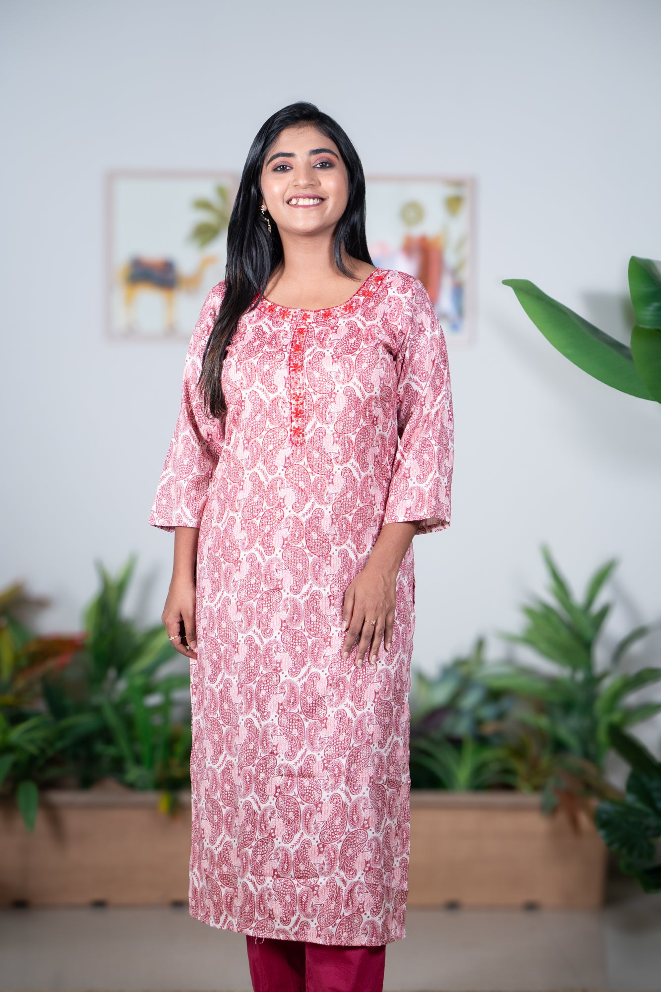Red kalamkari Kurti with Katdana work