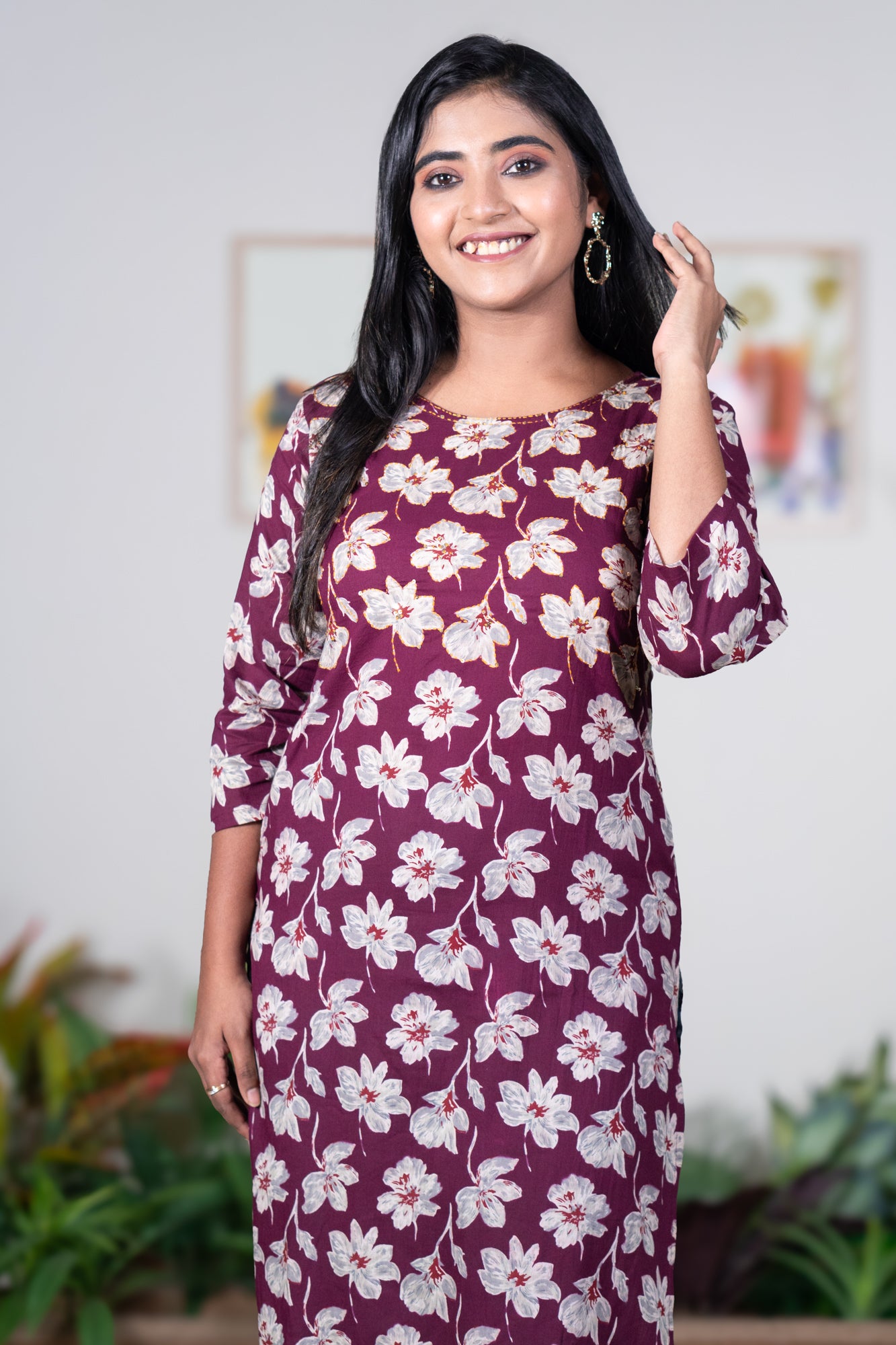 Purple blossom kurti with katha stitch work