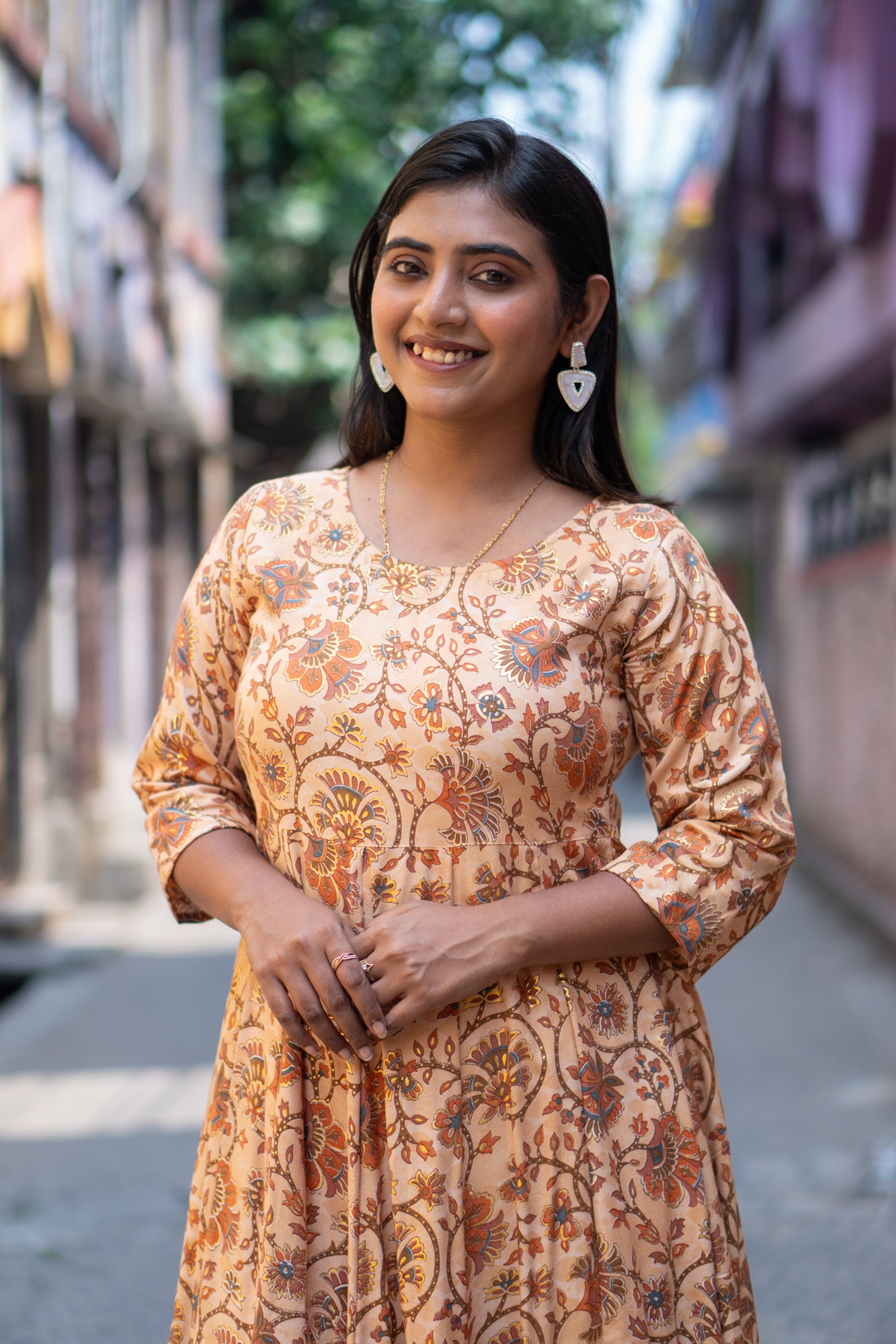 Hyrr Kalamkari Gown &plazo Set Sea Tasar