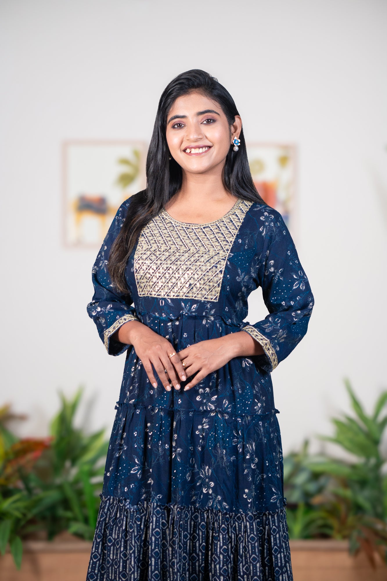 Blue mayurpankhi gown with sequin work