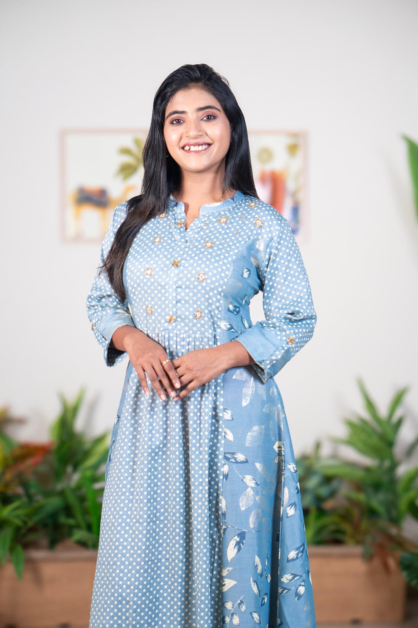 Silver hand work foil viscous gown