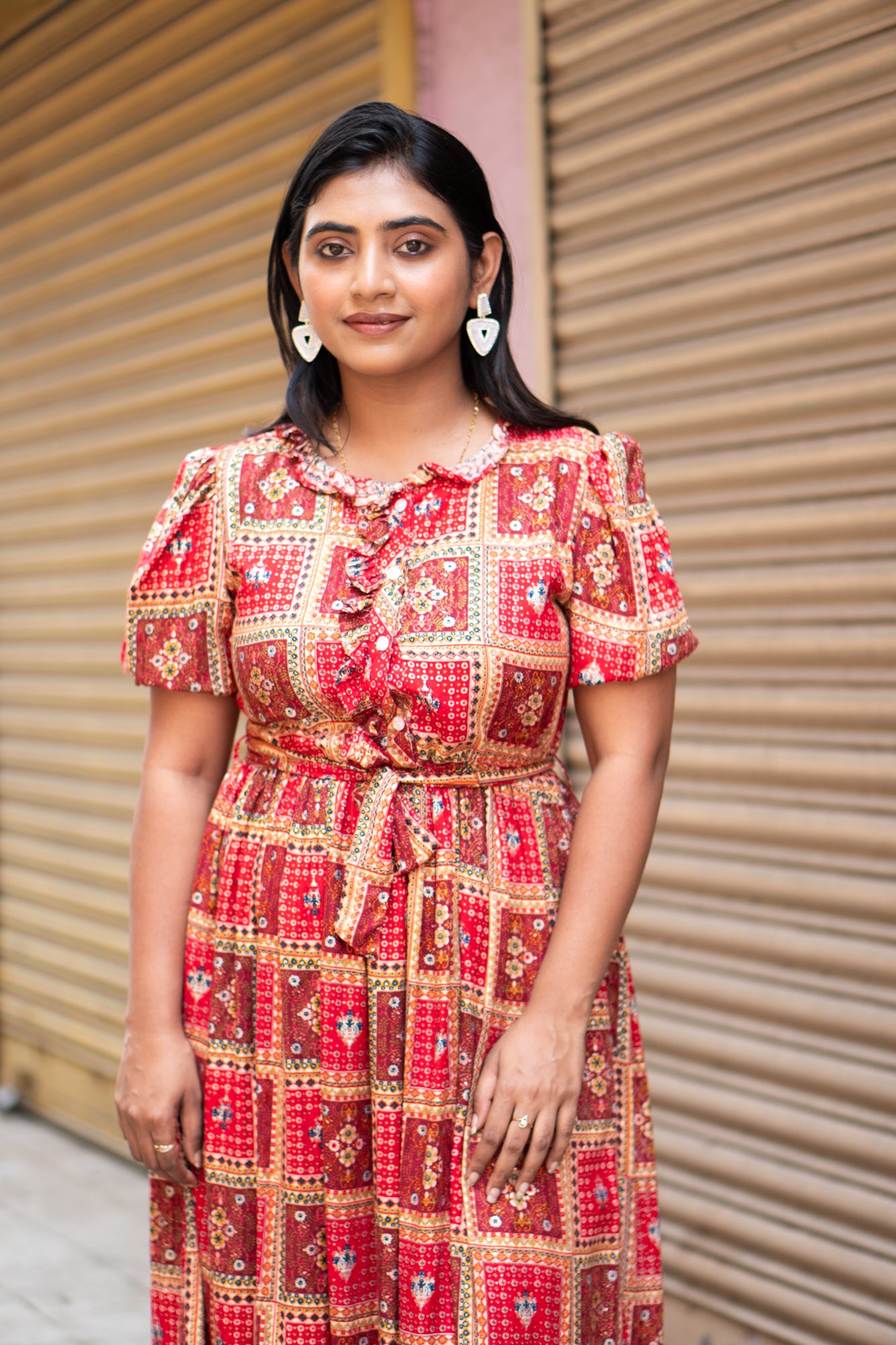 Hyrr Boho bandhani Long maxi gown foil print Rani