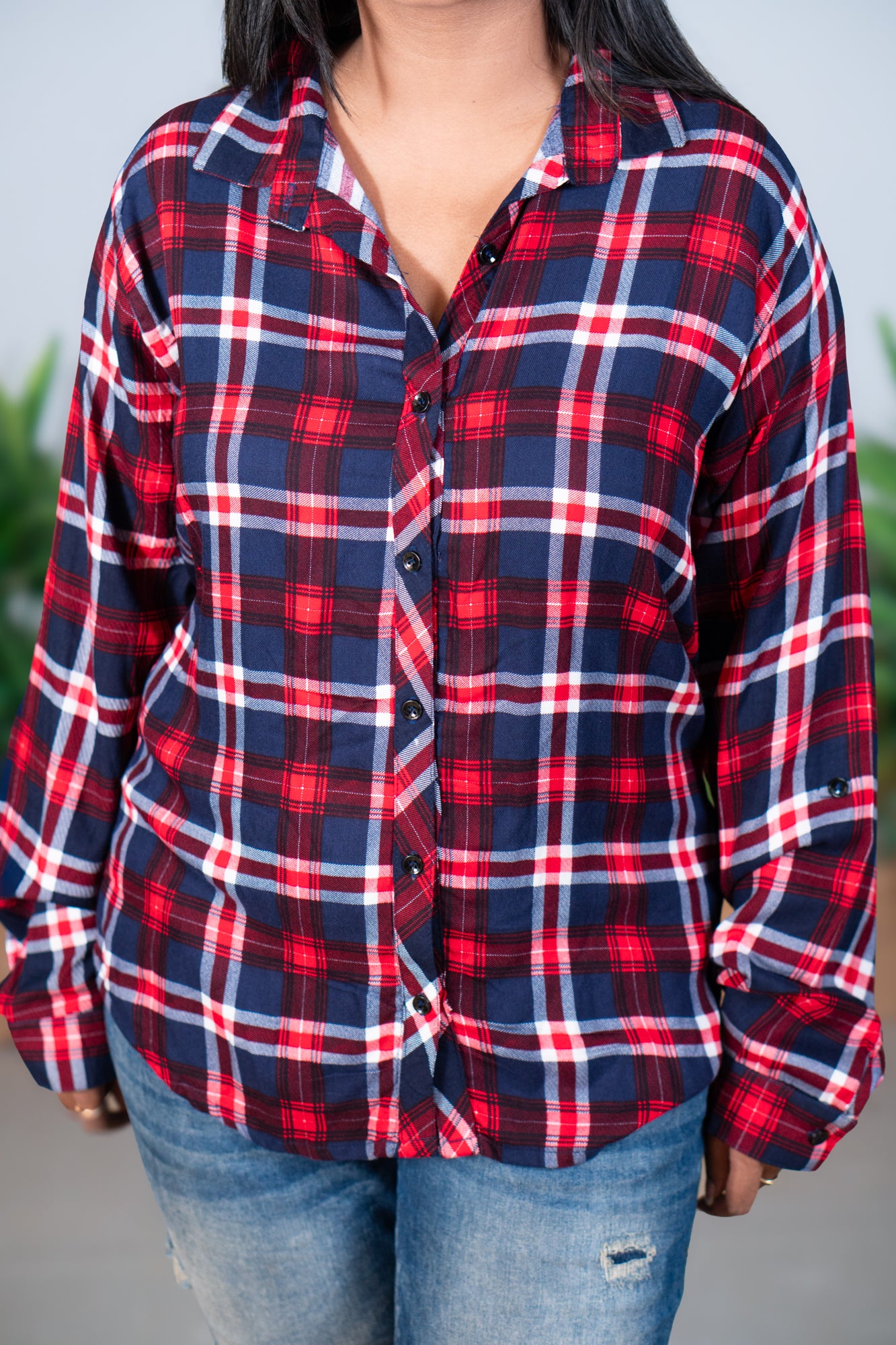 Red blue check butter soft shirt