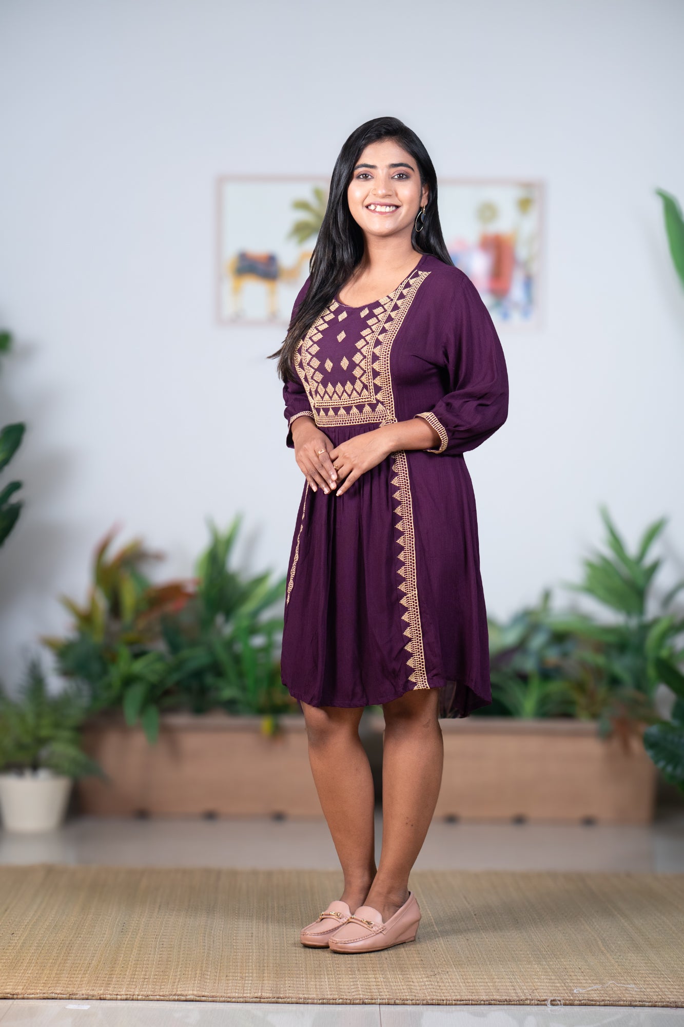 Purple thread work midi gown
