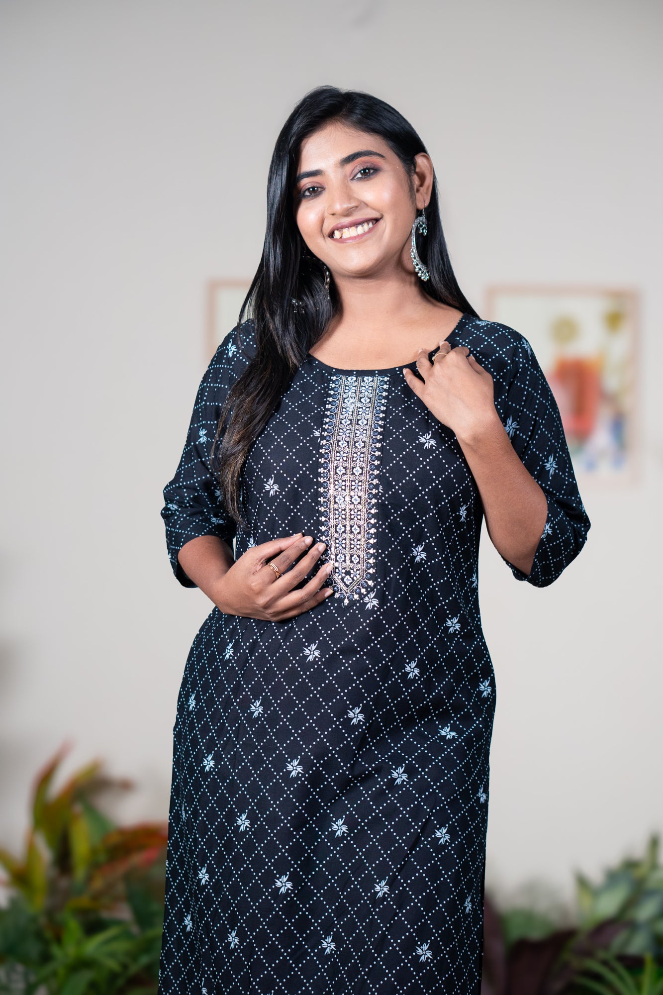 Black Kurti with Thread & Sequin Embroidery