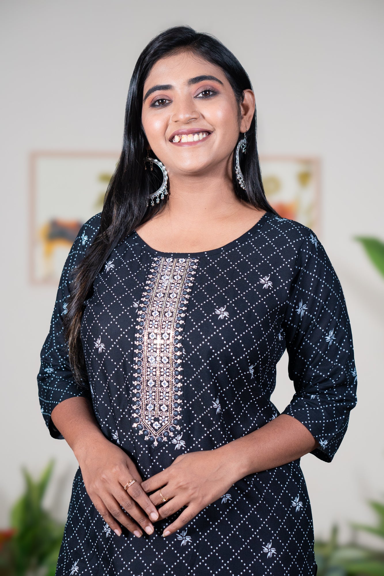 Black Kurti with Thread & Sequin Embroidery