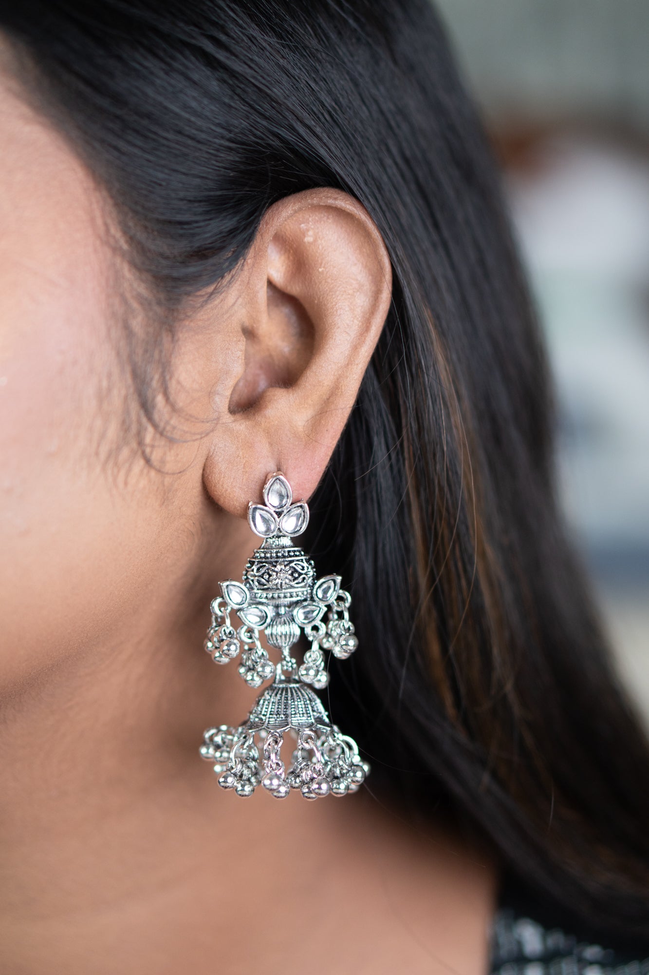 10. Oxidised Jhumka earrings