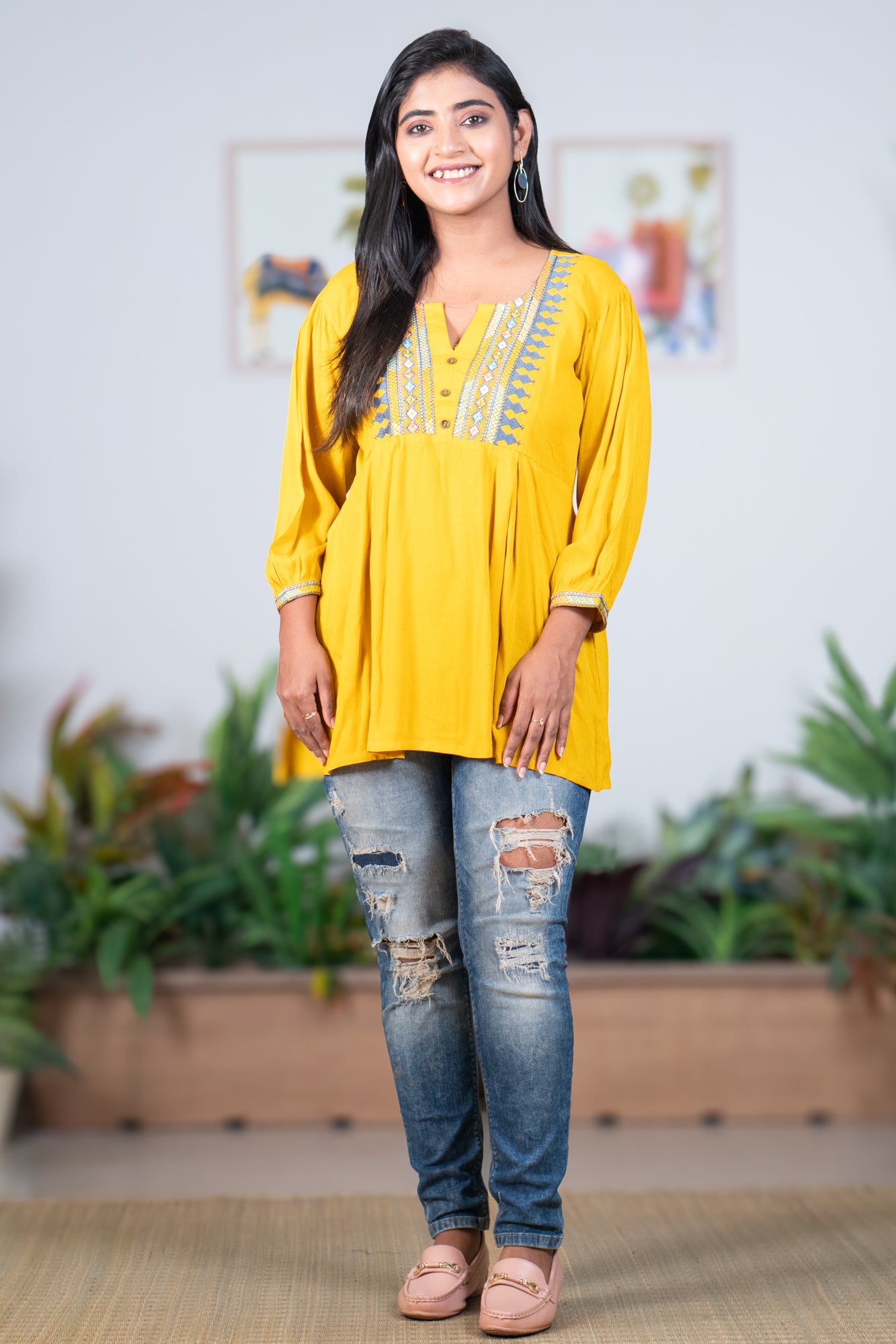 Yellow thread work top