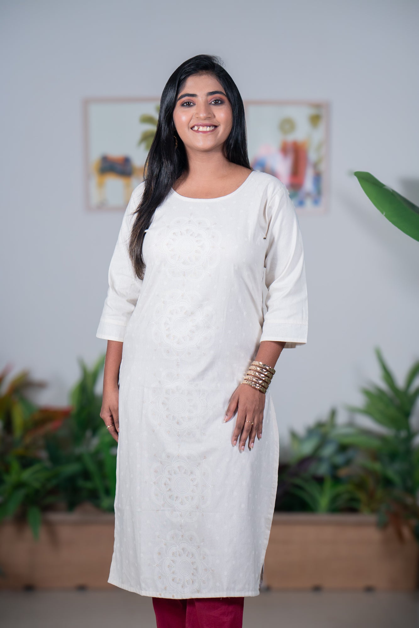 Mandala art Khadi kurti white