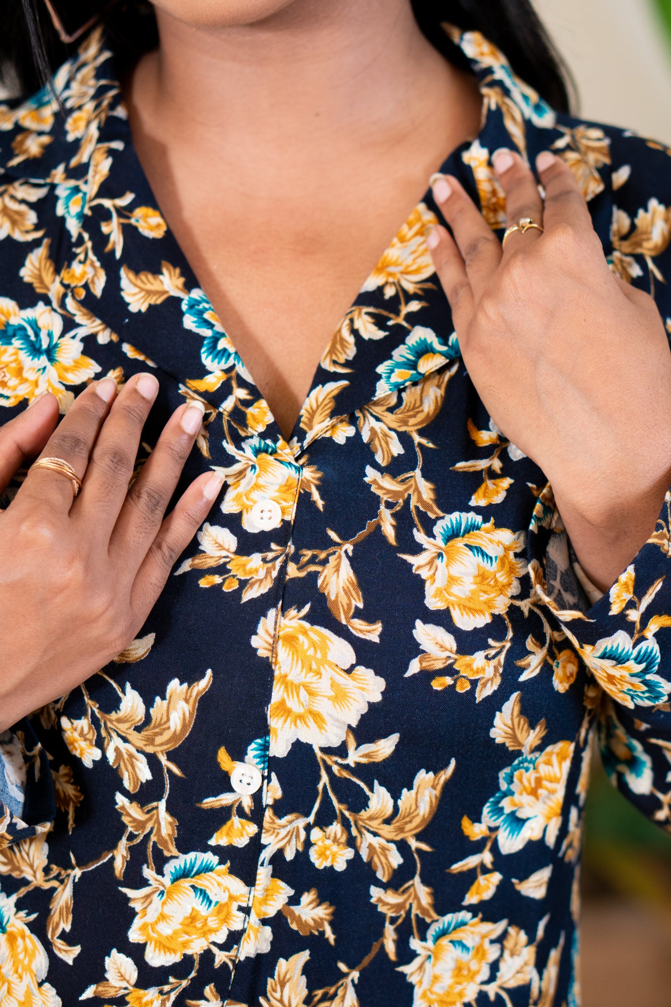 Hyrr Petals gown blazer collar foil print Blue
