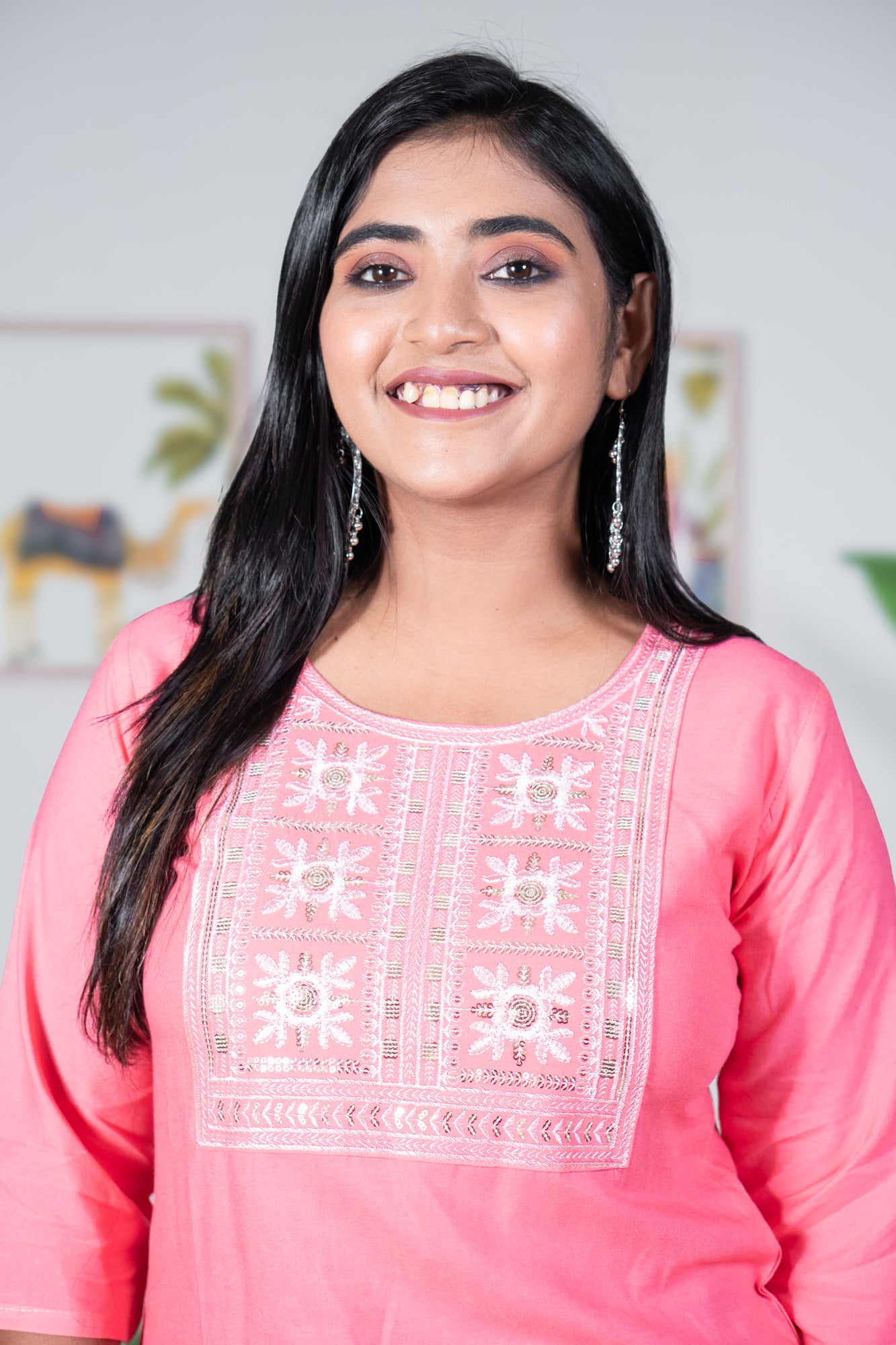 Dudhe Alta Pink Kurti with Thread & Sequin Embroidery