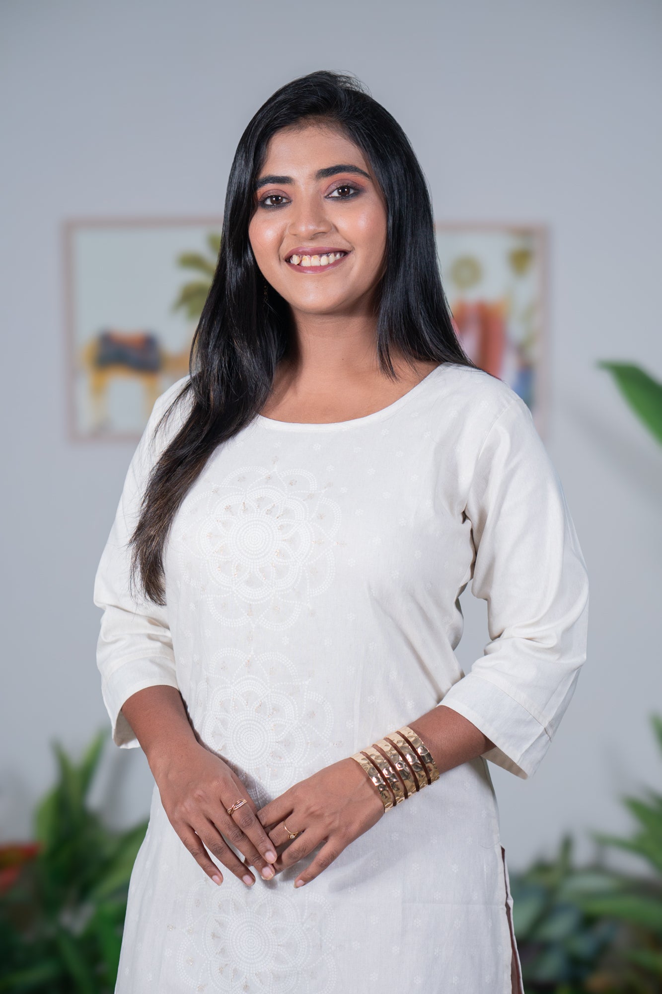 Mandala art Khadi kurti white