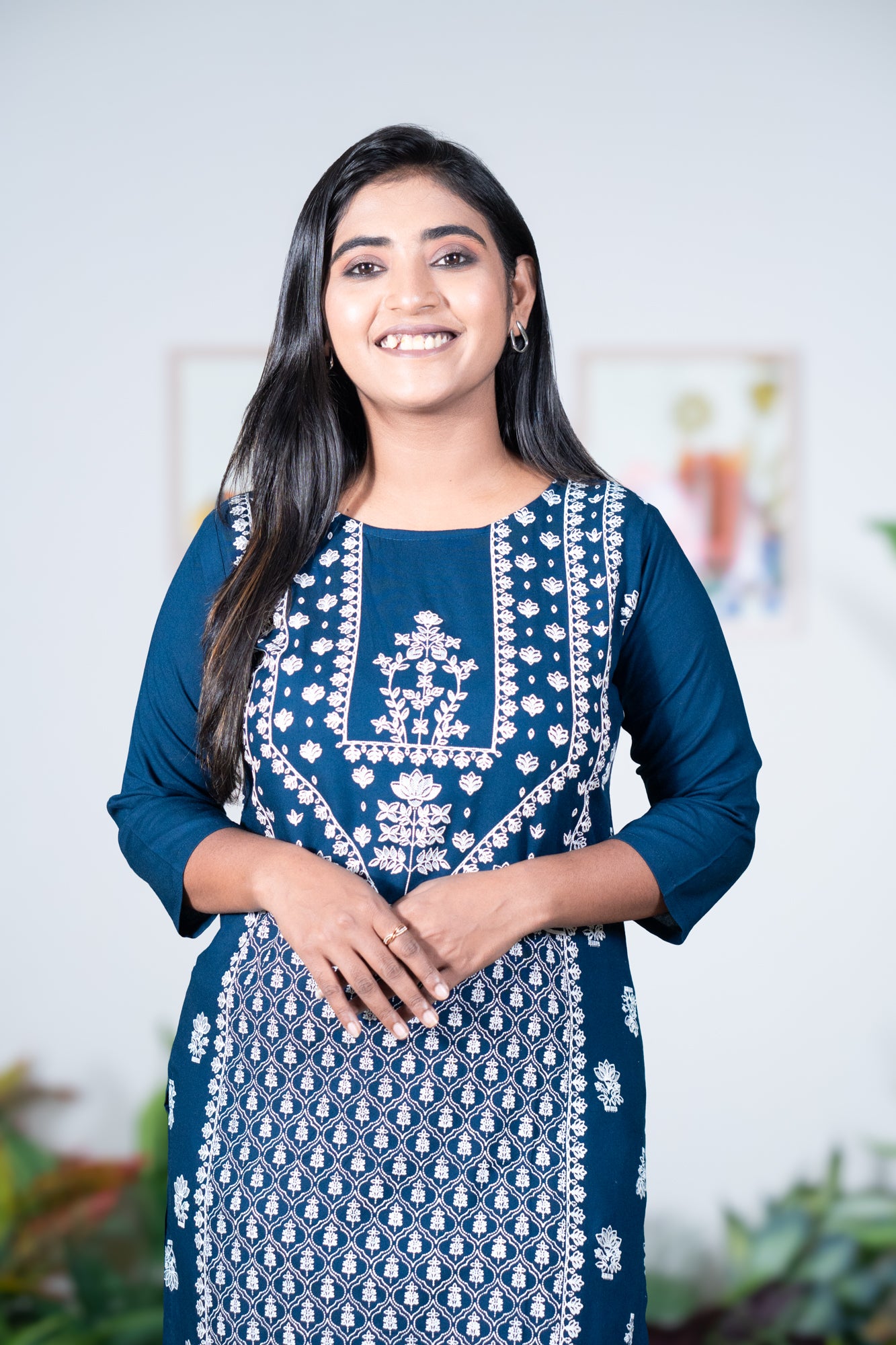 Rama blue kurti with full body work