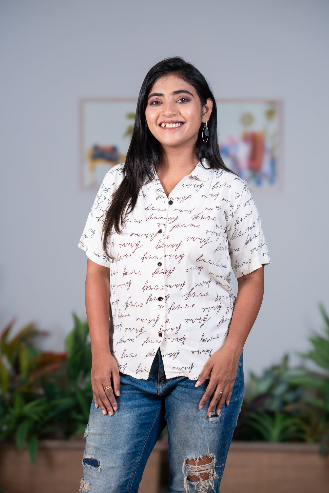 Black white written shirt