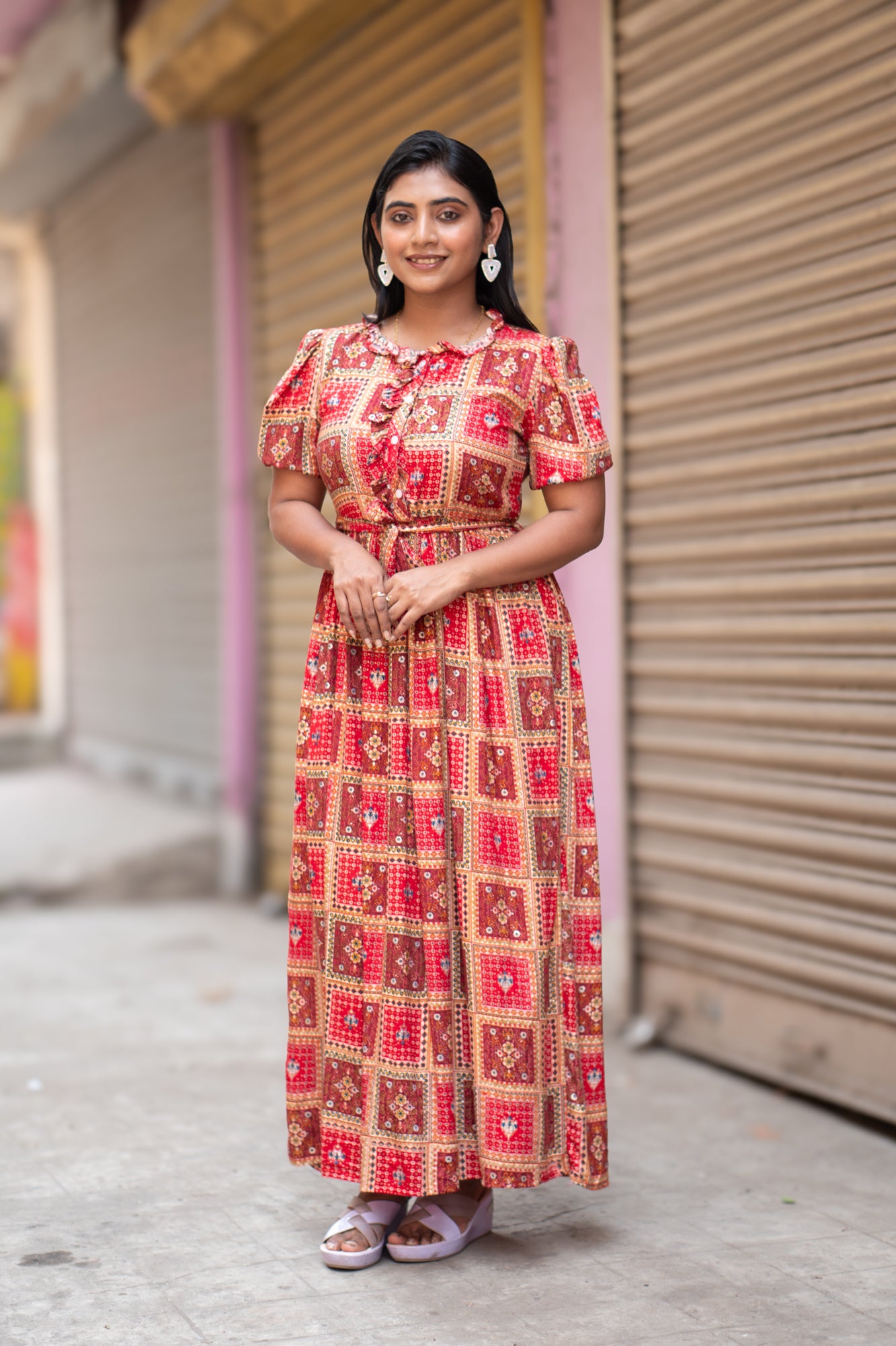 Hyrr Boho bandhani Long maxi gown foil print Rani