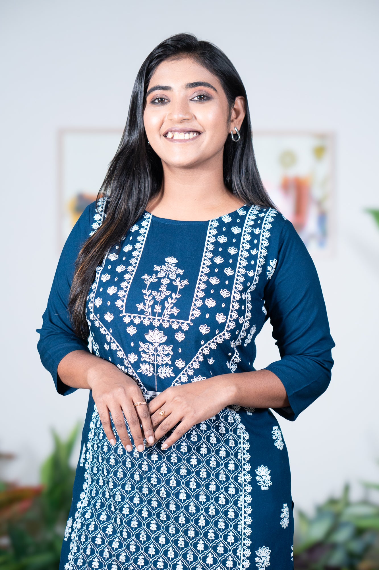 Rama blue kurti with full body work