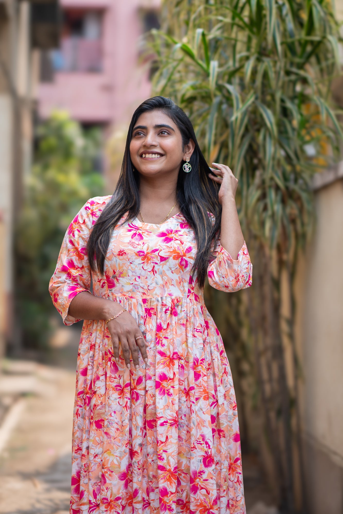 Hyrr Breeze Gown &plazo Set peach Rani