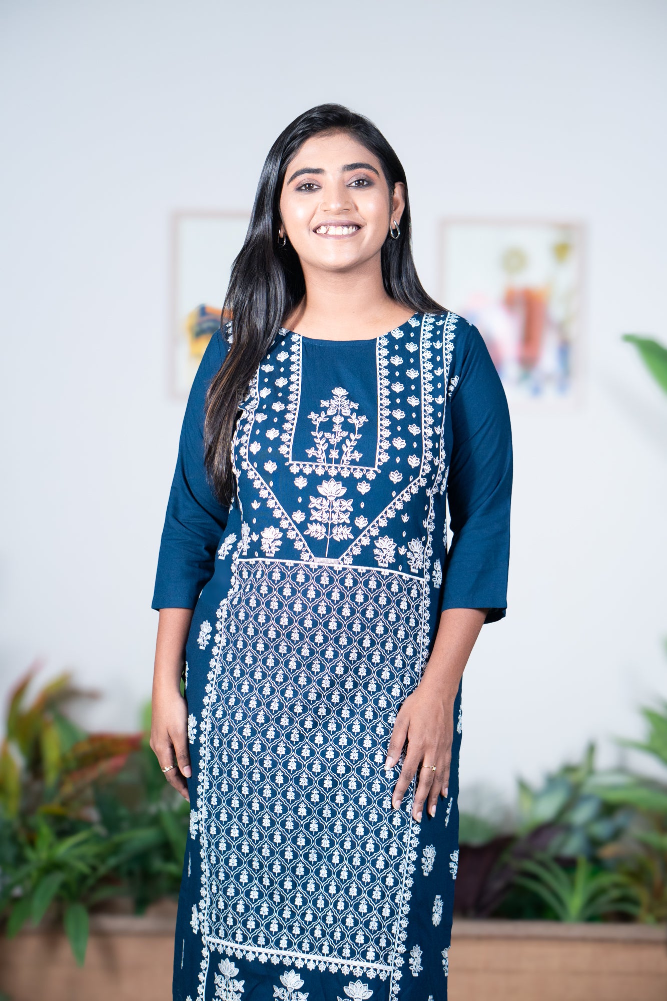 Rama blue kurti with full body work
