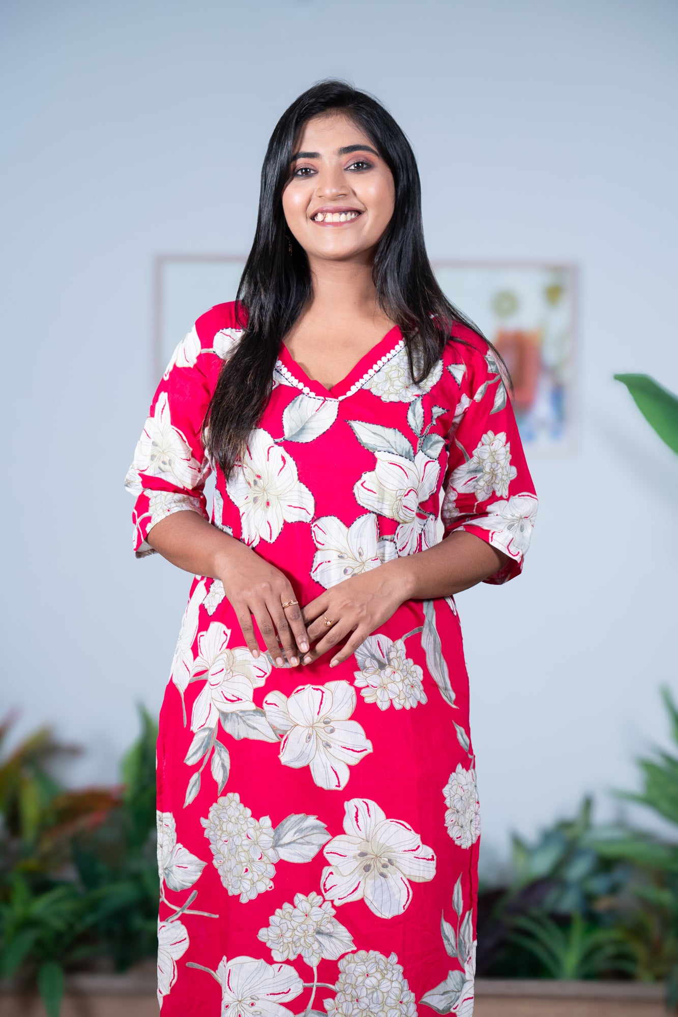 Rani molmol coton katha stitch kurti pant set
