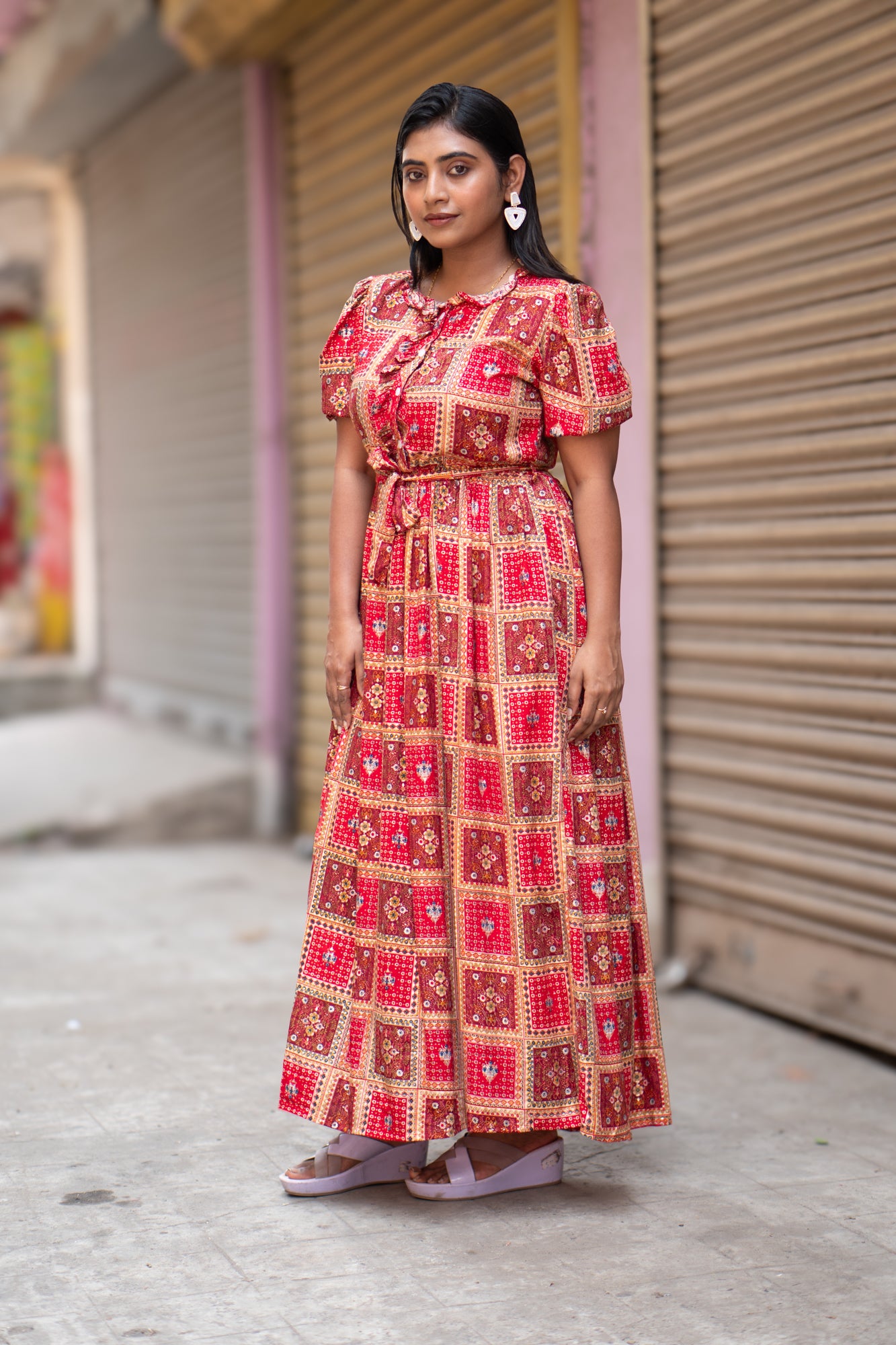 Hyrr Boho bandhani Long maxi gown foil print Rani