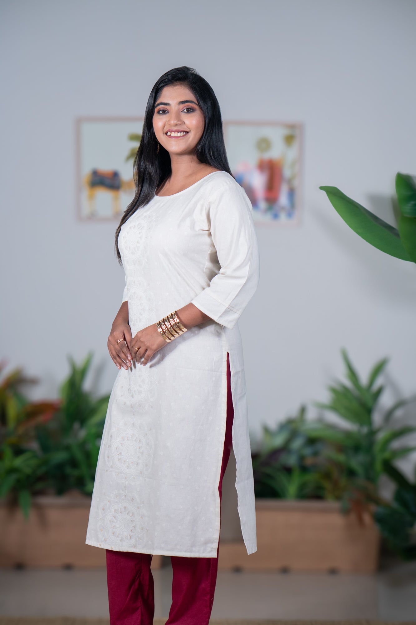 Mandala art Khadi kurti white