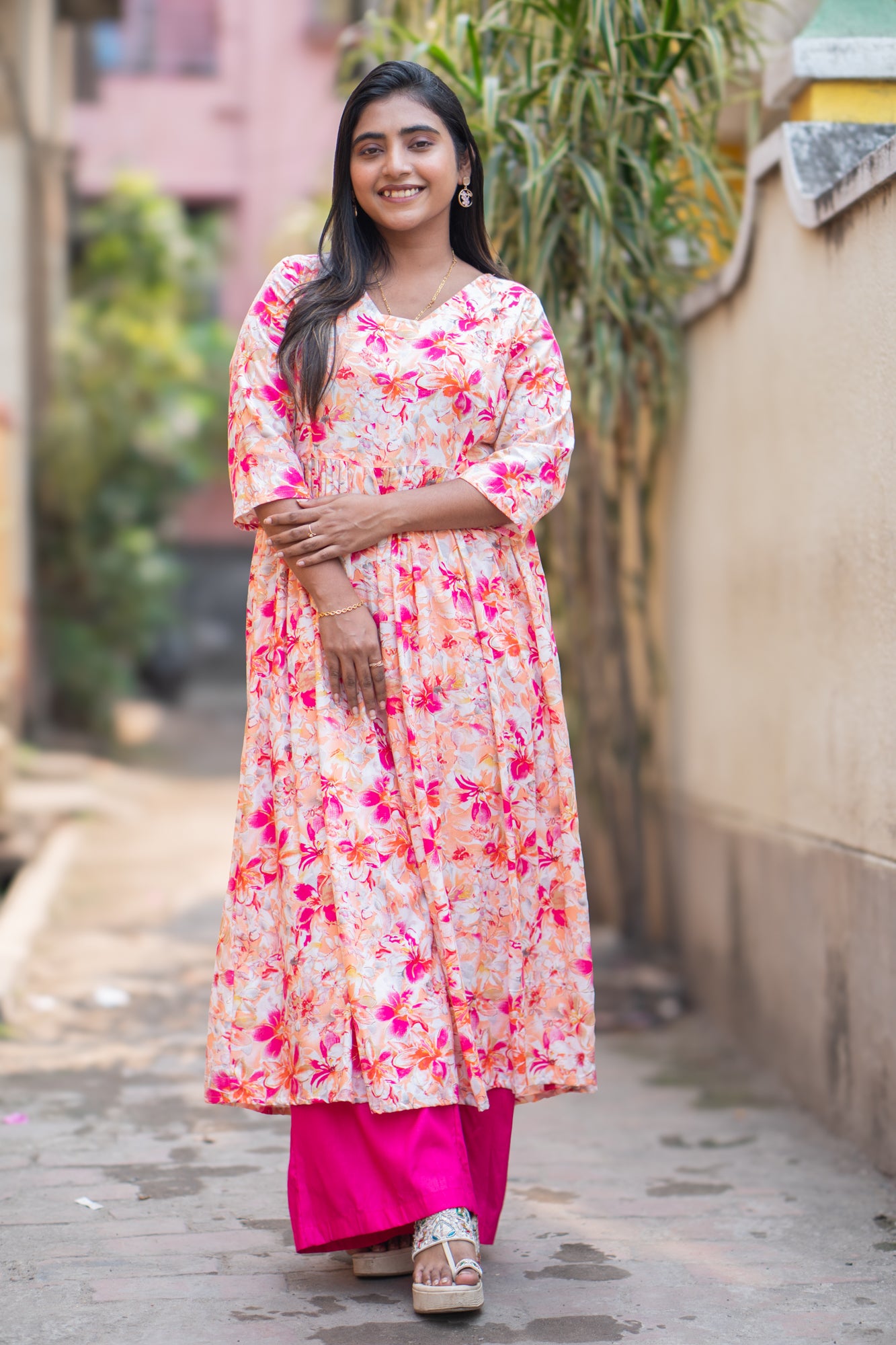 Hyrr Breeze Gown &plazo Set peach Rani