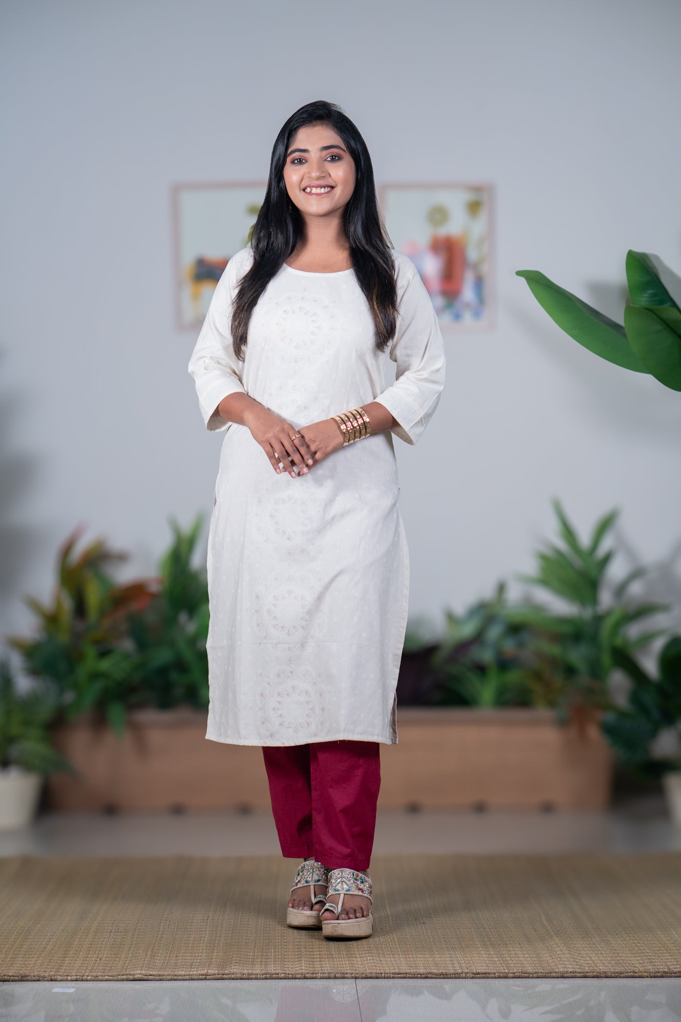 Mandala art Khadi kurti white