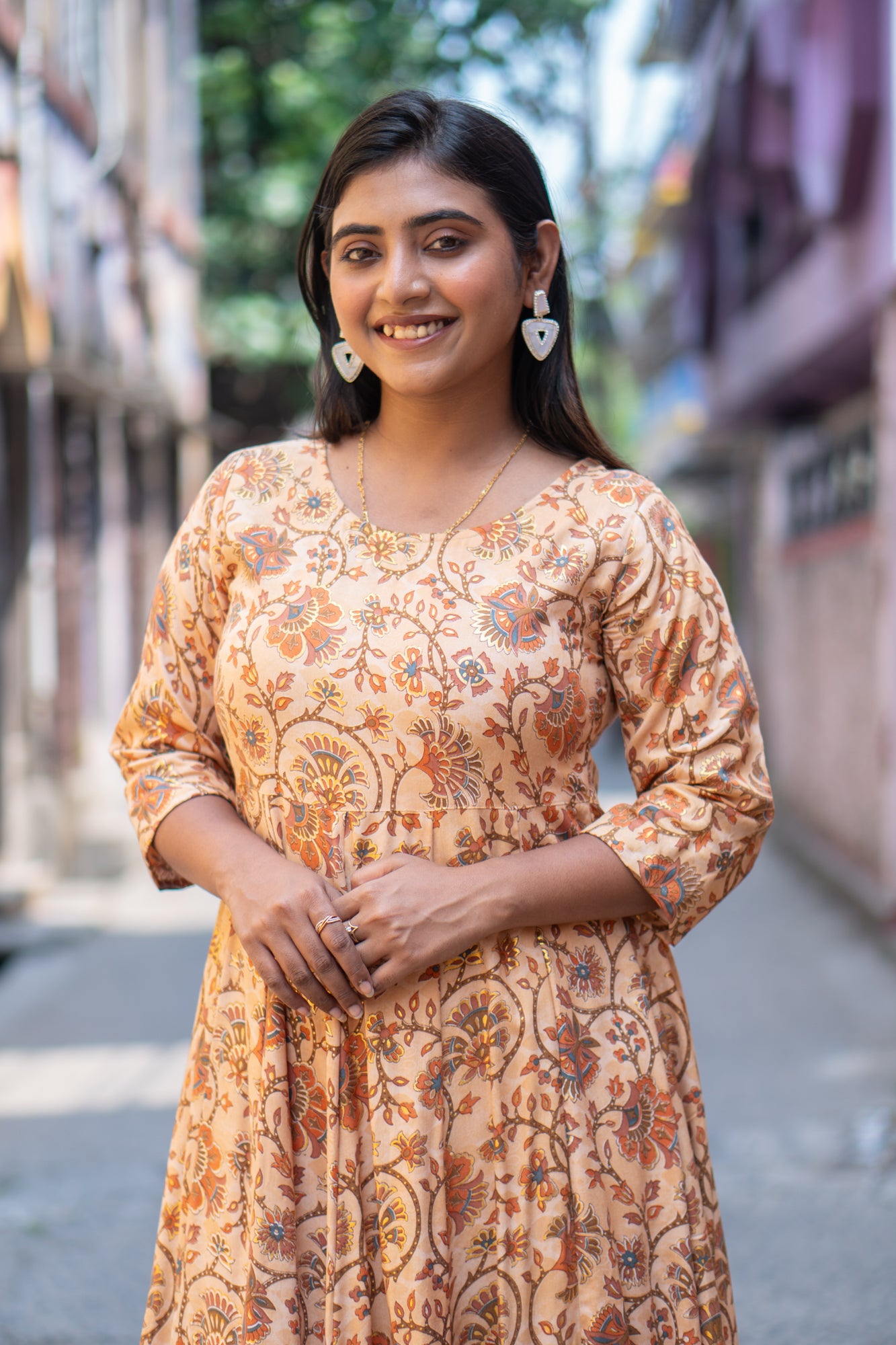 Hyrr Kalamkari Gown &plazo Set Sea Tasar