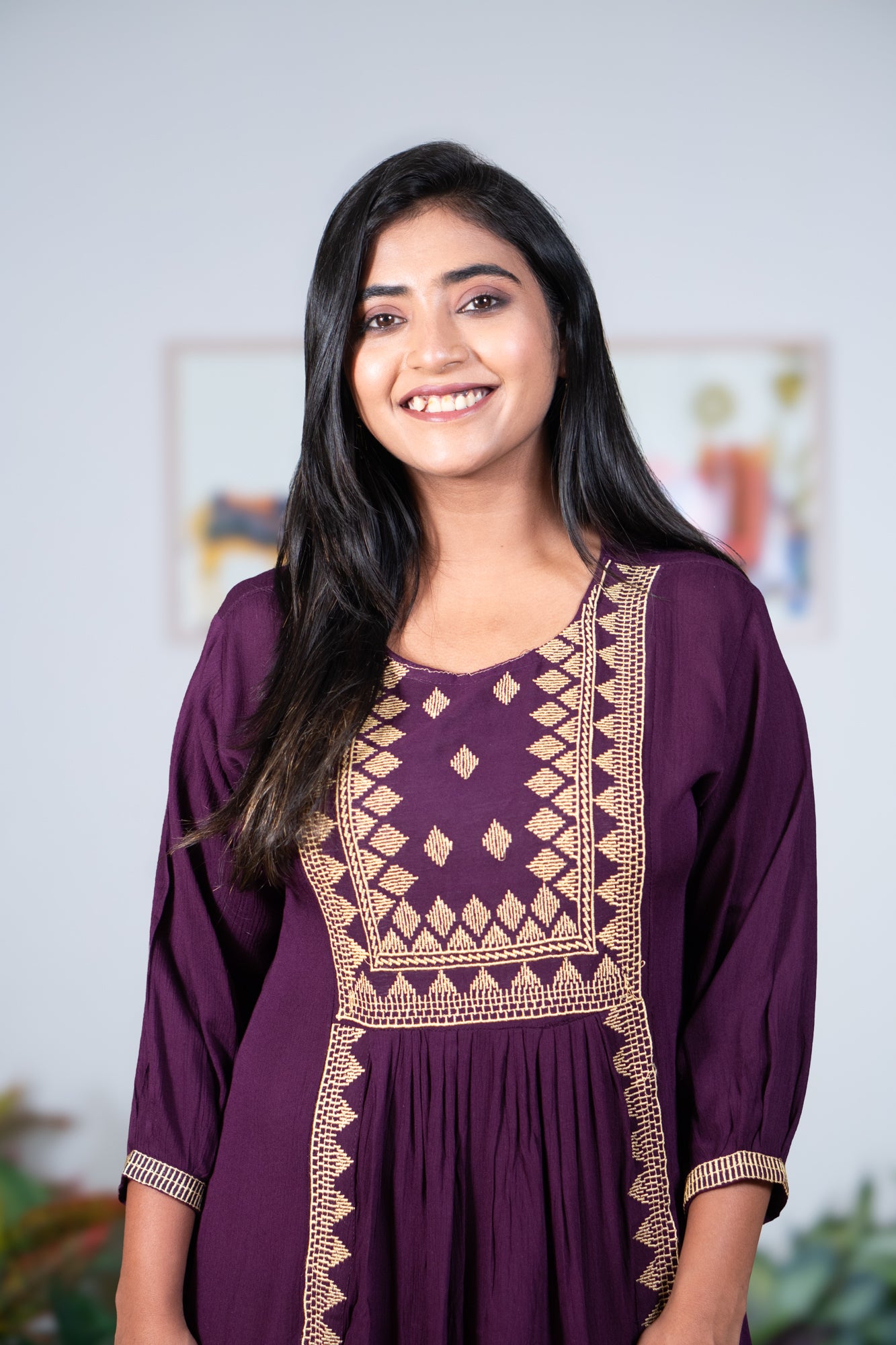 Purple thread work midi gown
