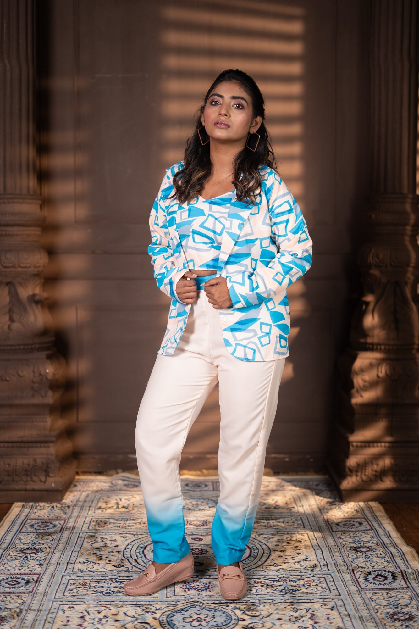 Kissi geometric Blazer 3 pice Set Sky