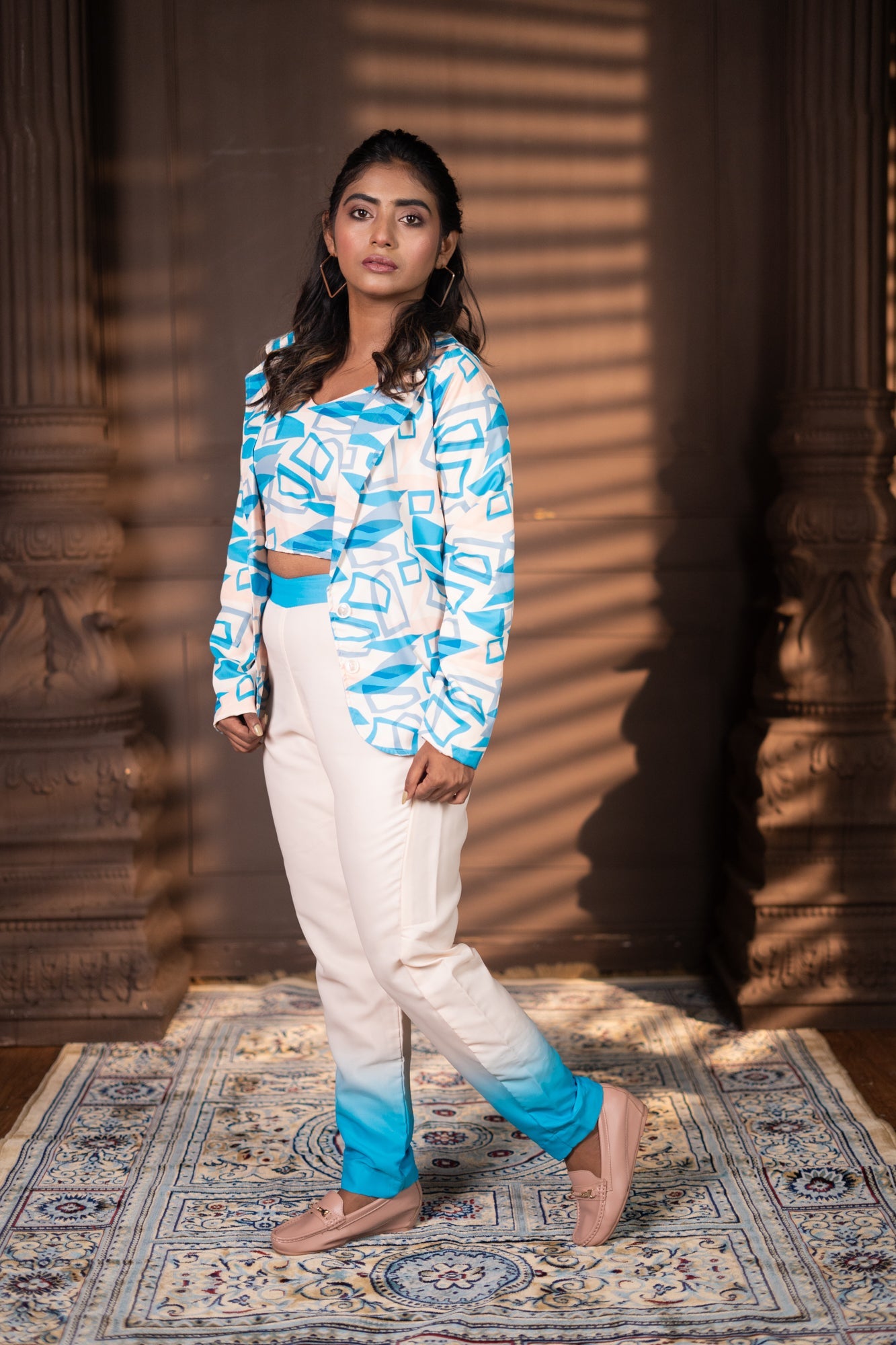 Kissi geometric Blazer 3 pice Set Sky