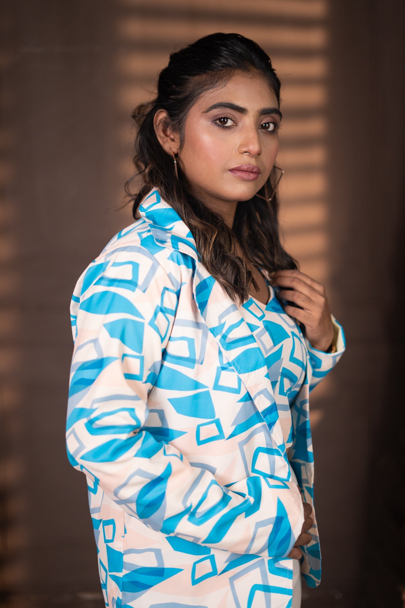 Kissi geometric Blazer 3 pice Set Sky