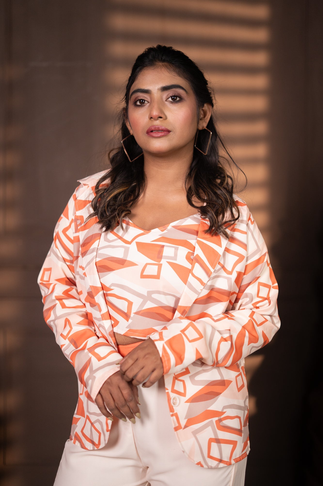 Kissi geometric Blazer 3 pice Set Orange
