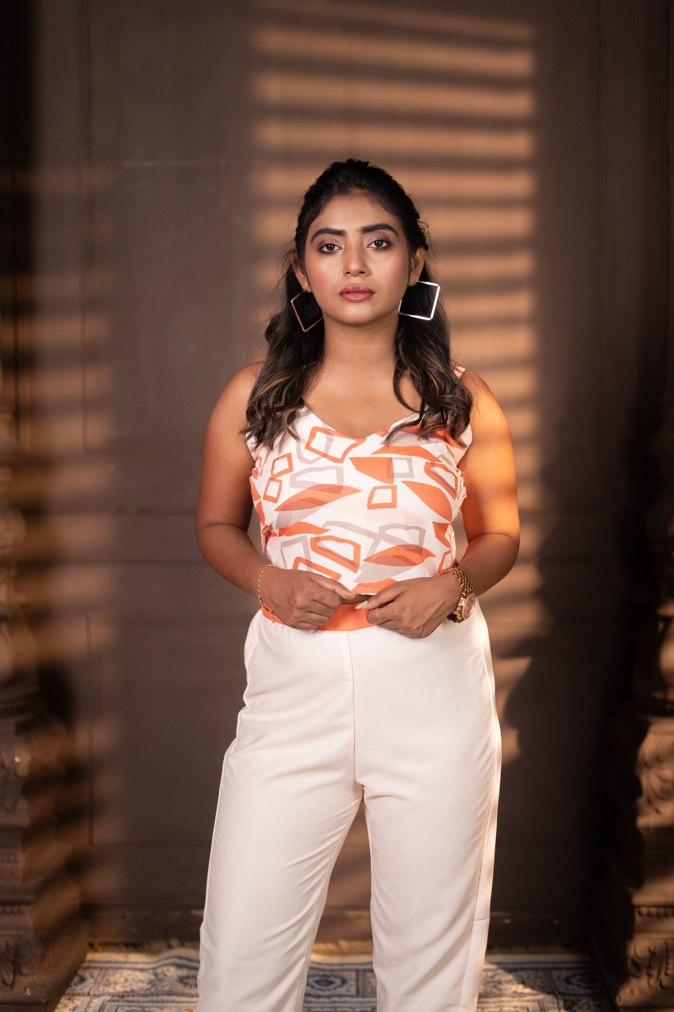 Kissi geometric Blazer 3 pice Set Orange
