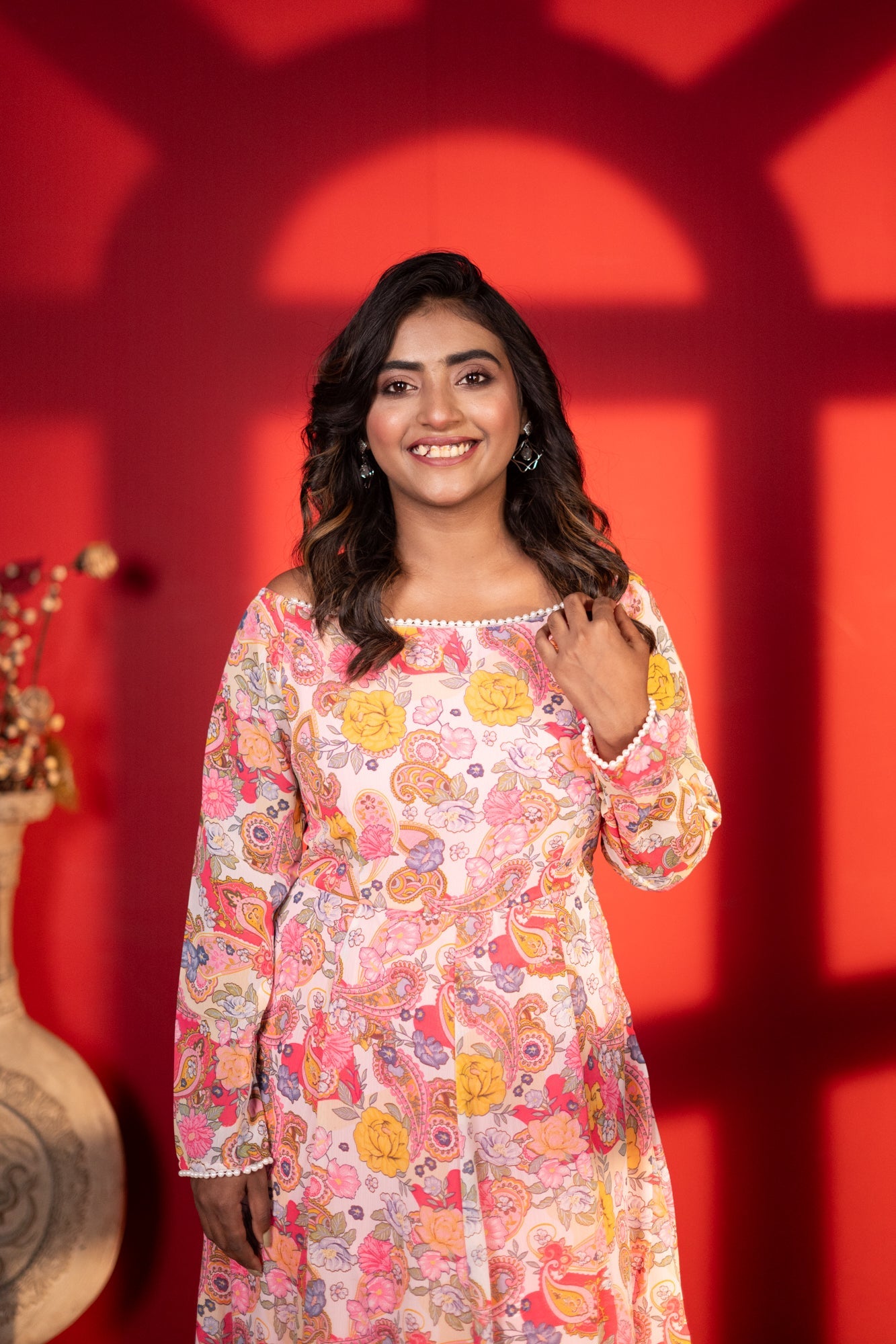 Kissi off shoulder Perl dress Chiffon - Pink