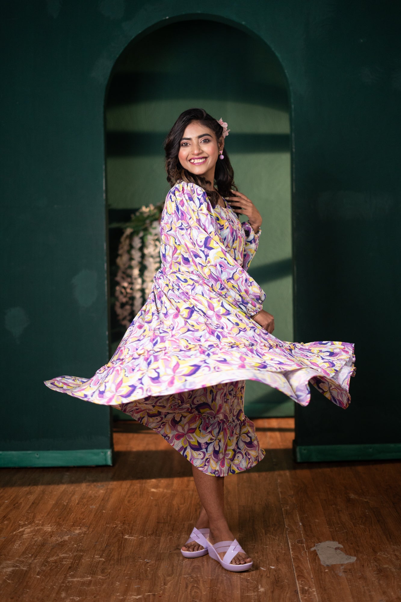 Kissi crepe pleated Multi Gown - Lavender