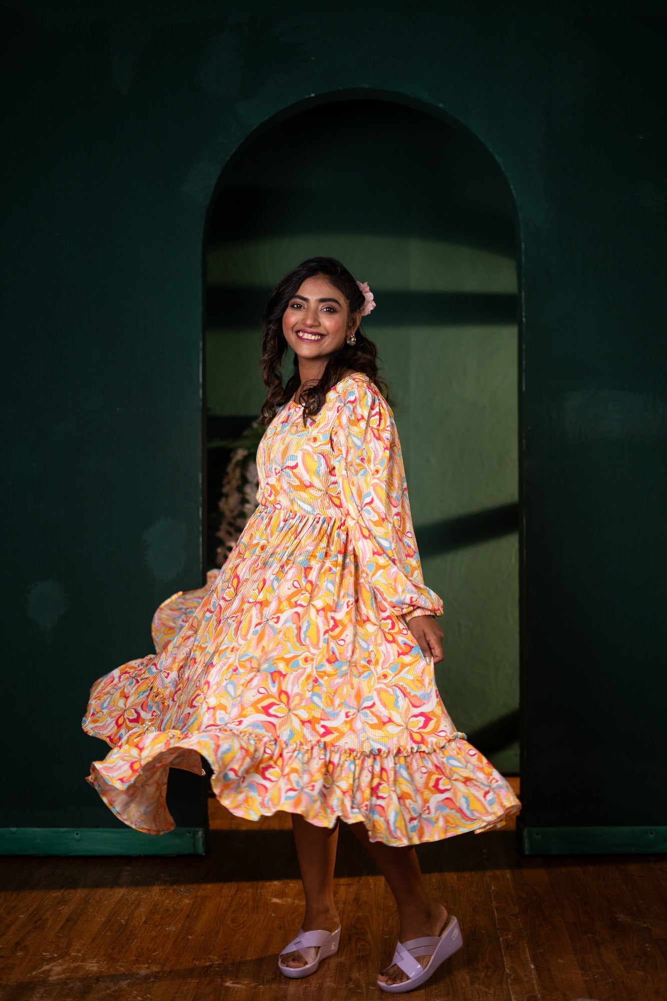 Kissi crepe pleated Multi Gown - Yellow