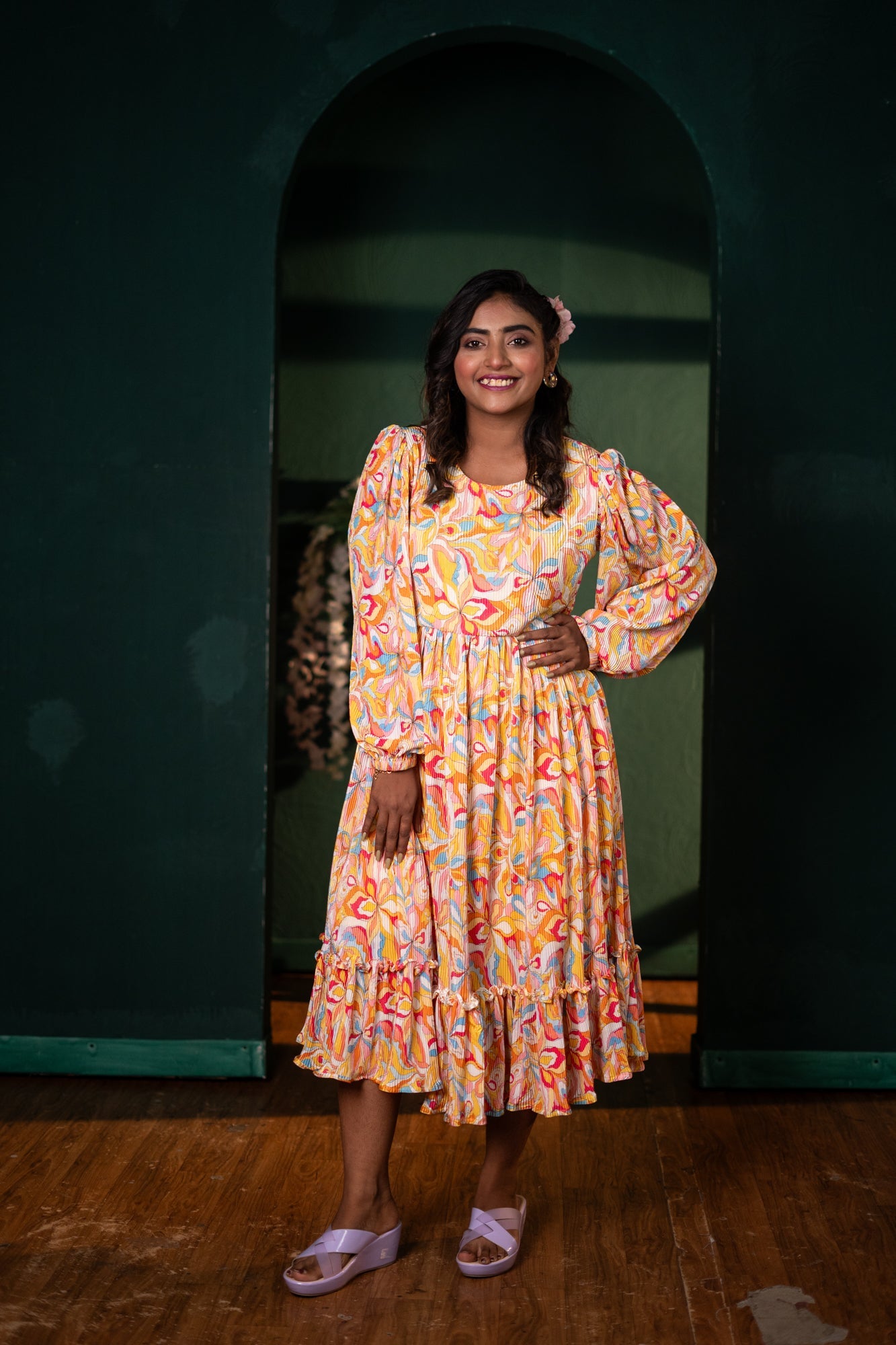 Kissi crepe pleated Multi Gown - Yellow