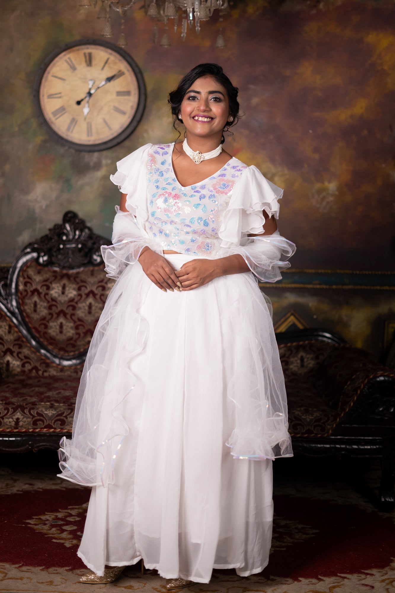 Kissi Chiffon & Super Net Handwork Lehenga White