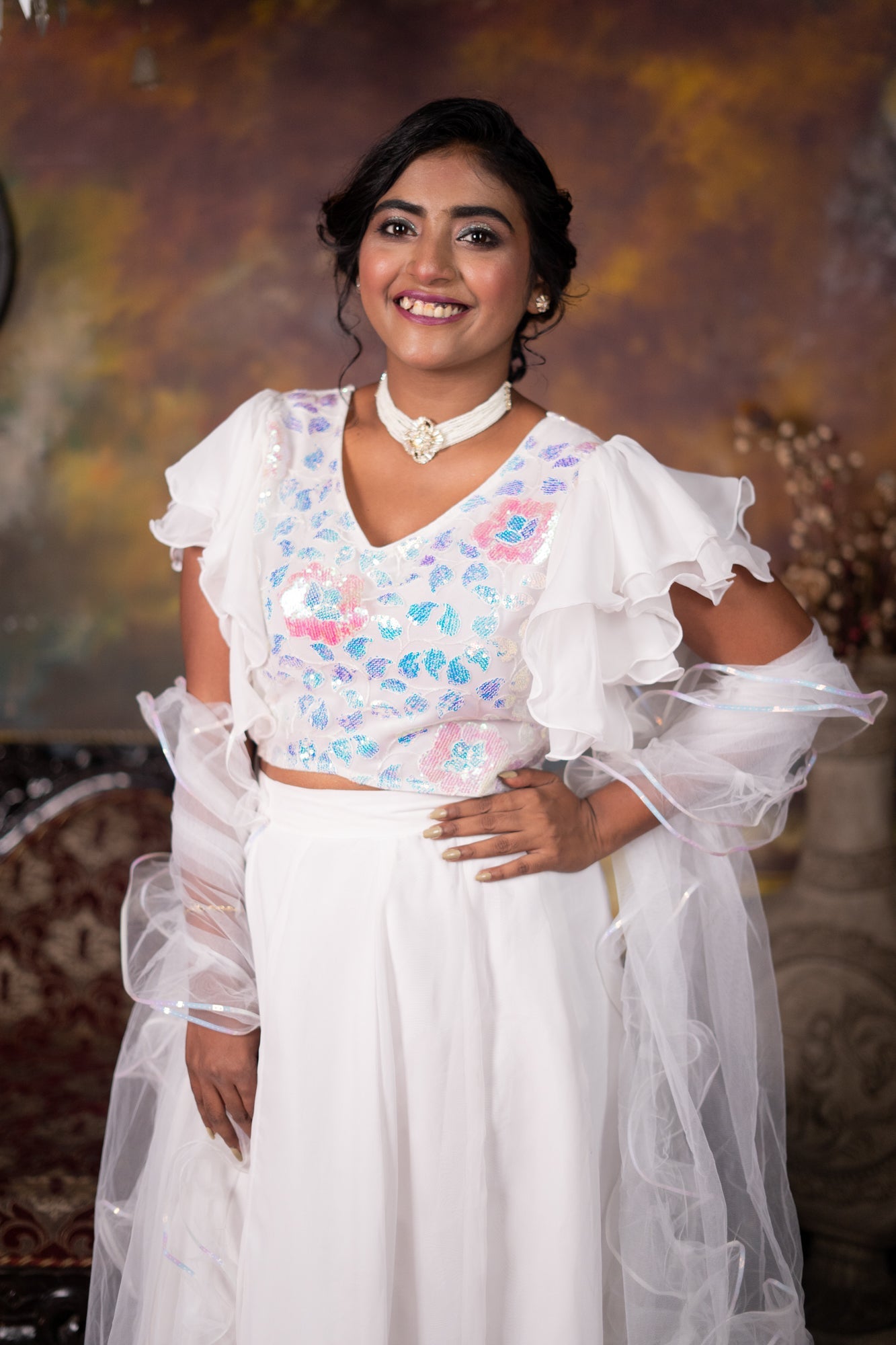 Kissi Chiffon & Super Net Handwork Lehenga White